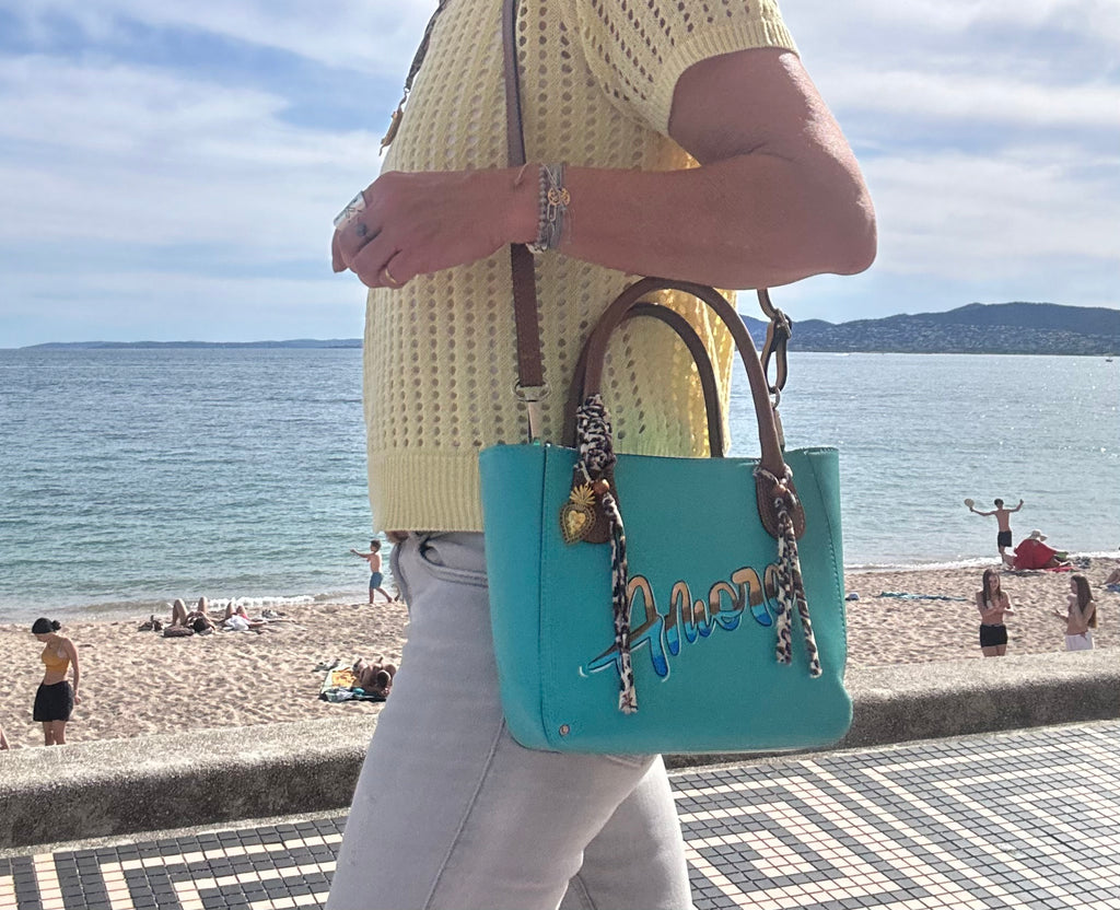 Sac cuir turquoise AMORE