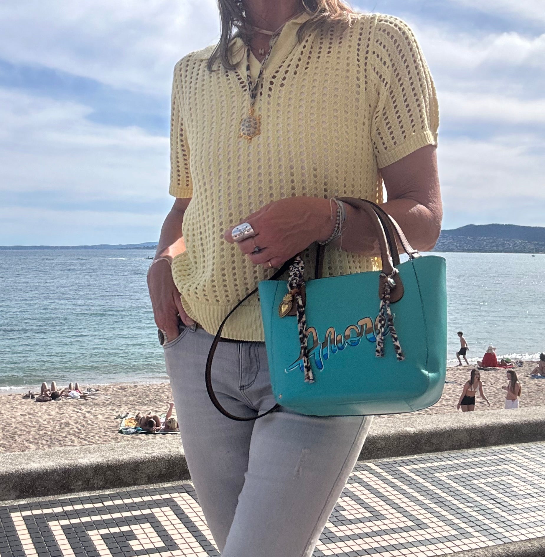 Sac cuir turquoise AMORE