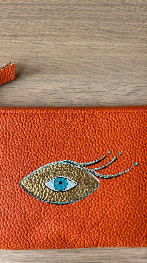 Pochette cuir orange  - Œil