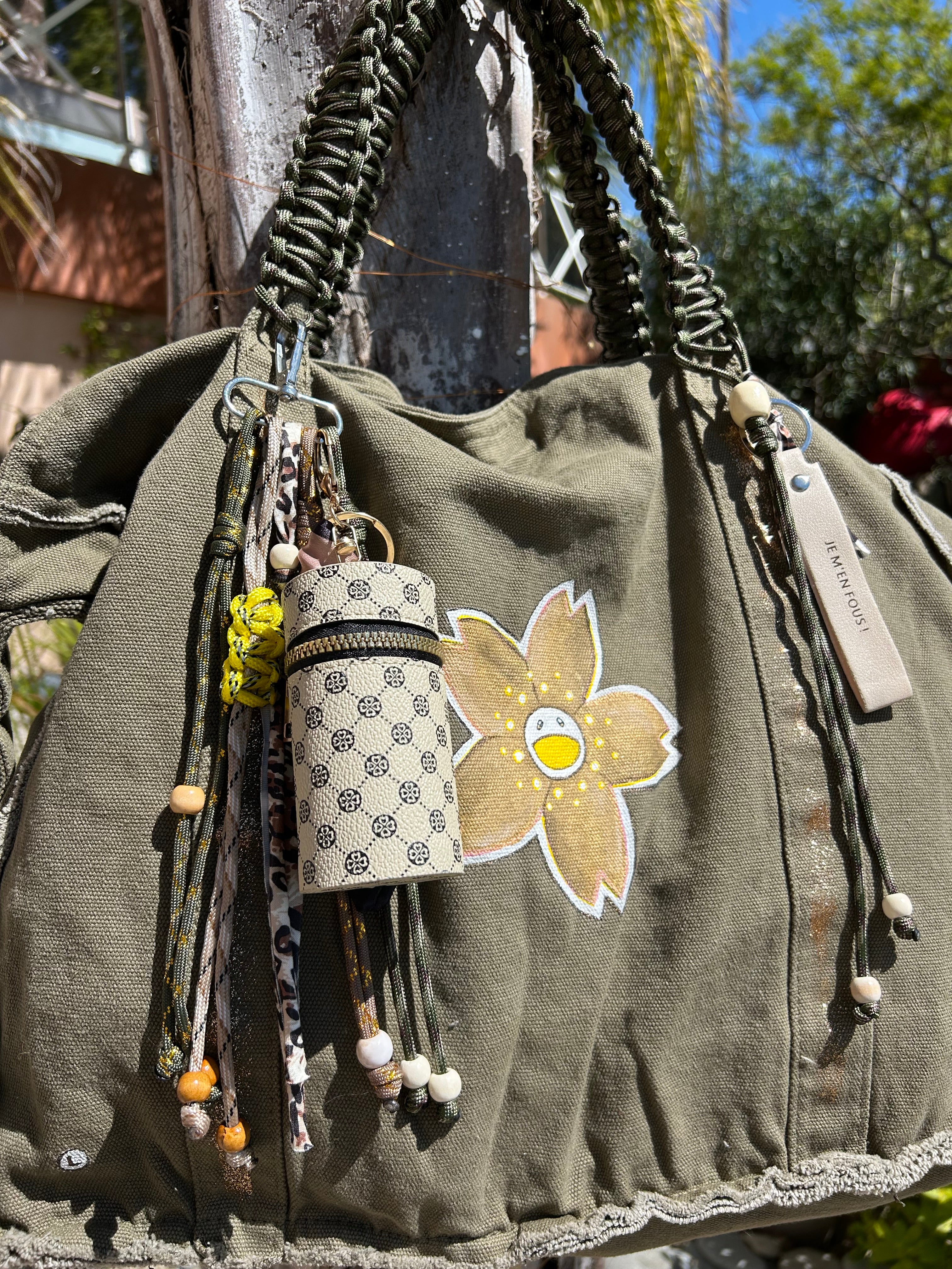 Grand sac toile kaki flower