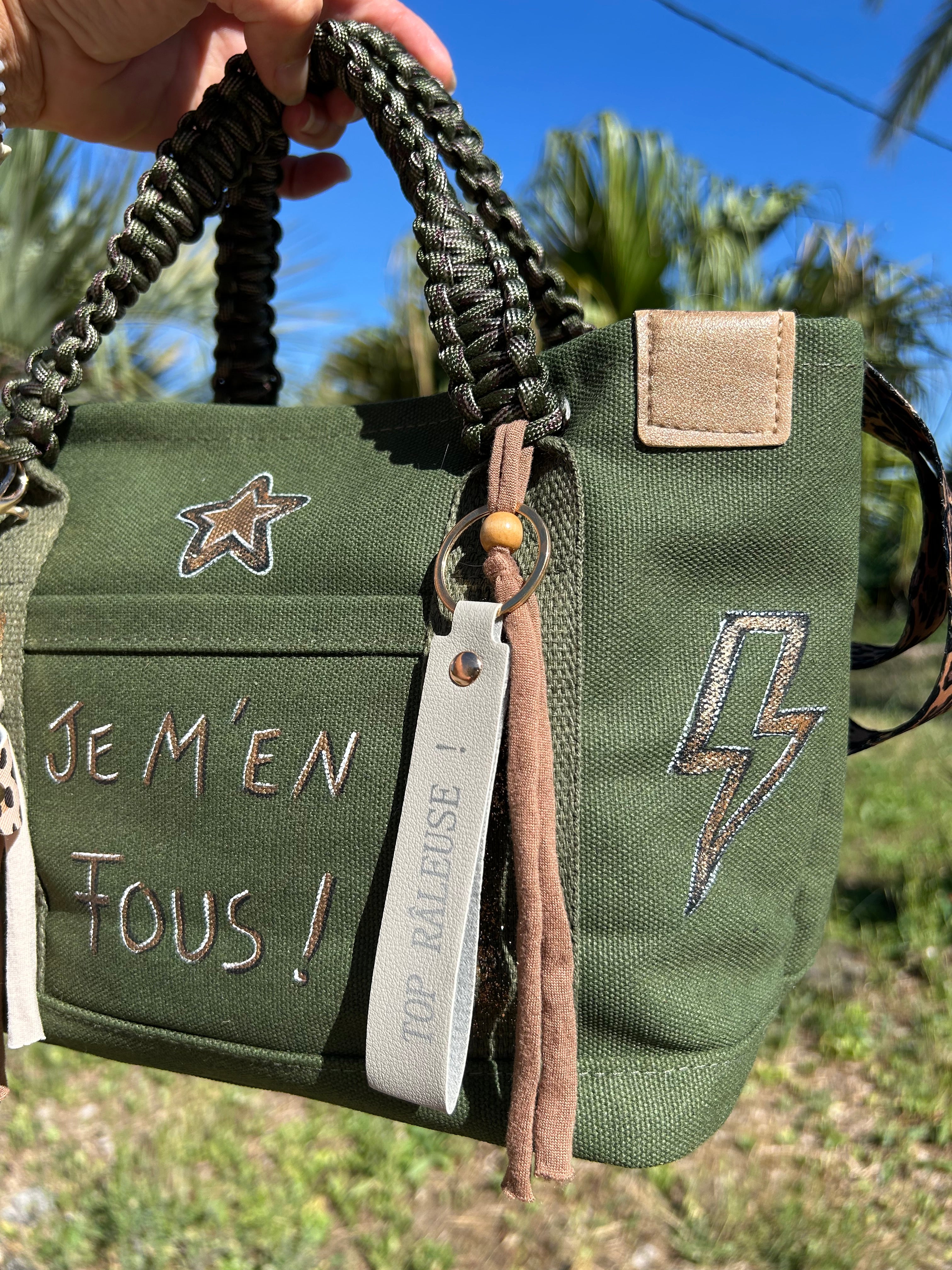 Sac Toile kaki JE M’EN FOUS