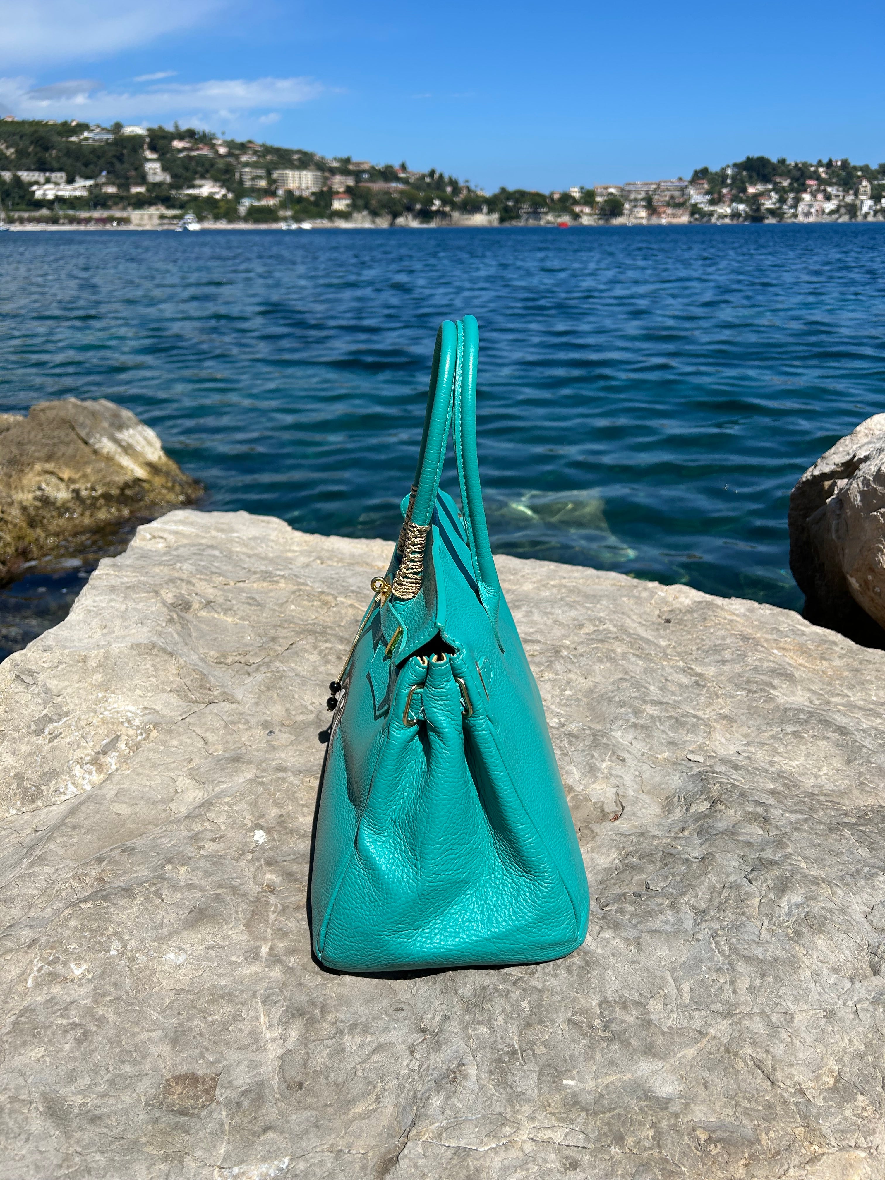 Cabas cuir turquoise OEIL