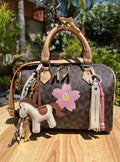Sac Boston marron pink flower