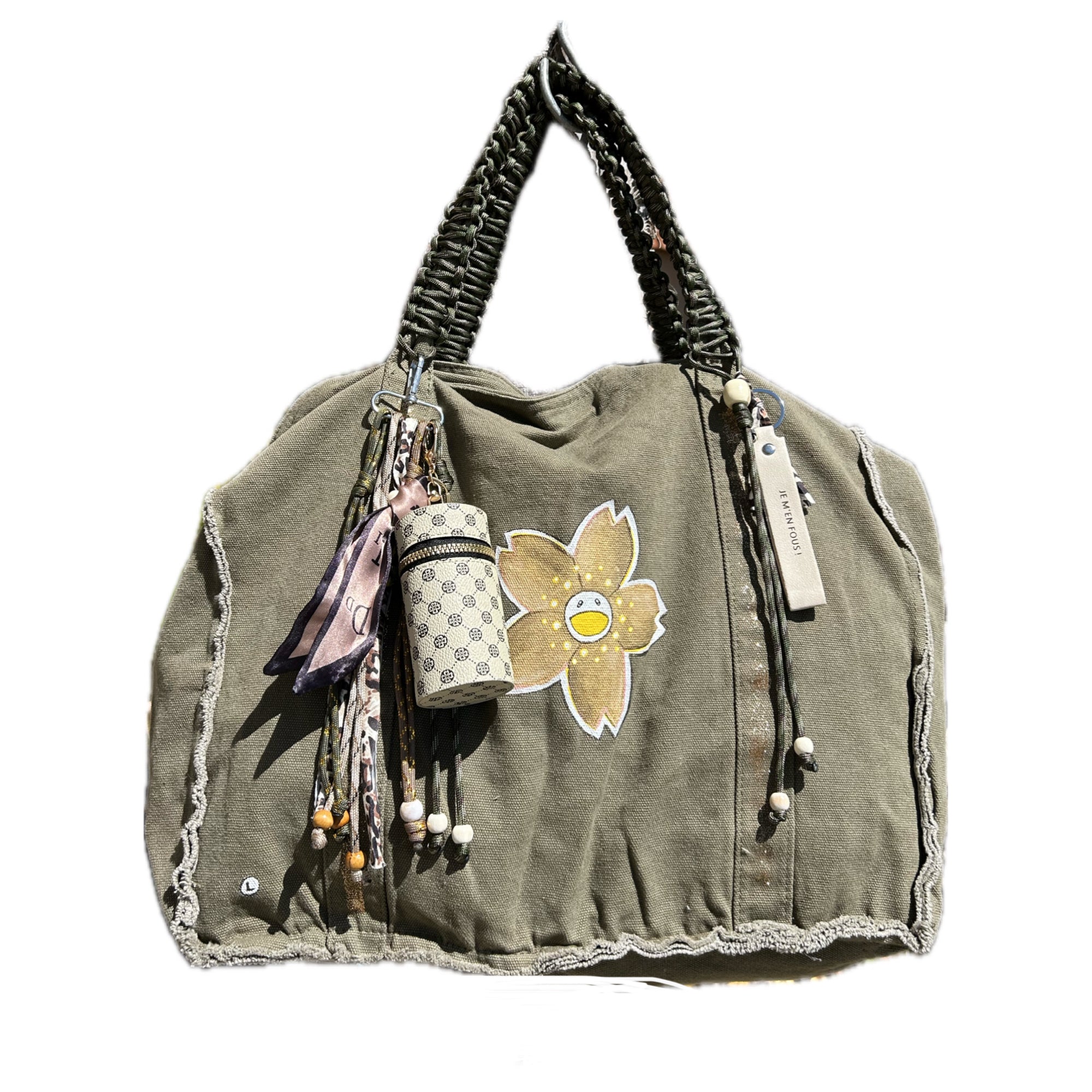 Grand sac toile kaki flower