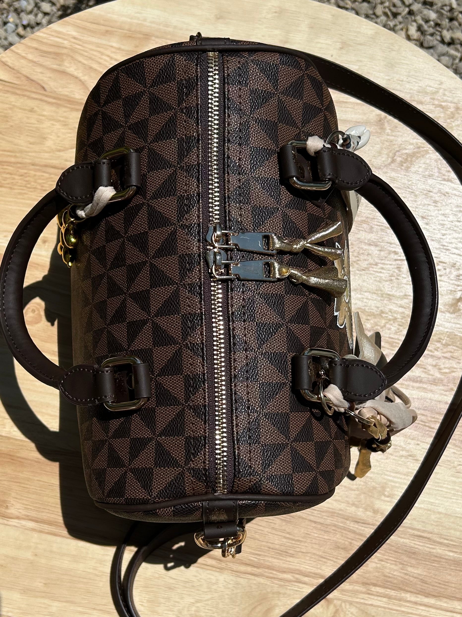 Sac Boston marron fleur dorée