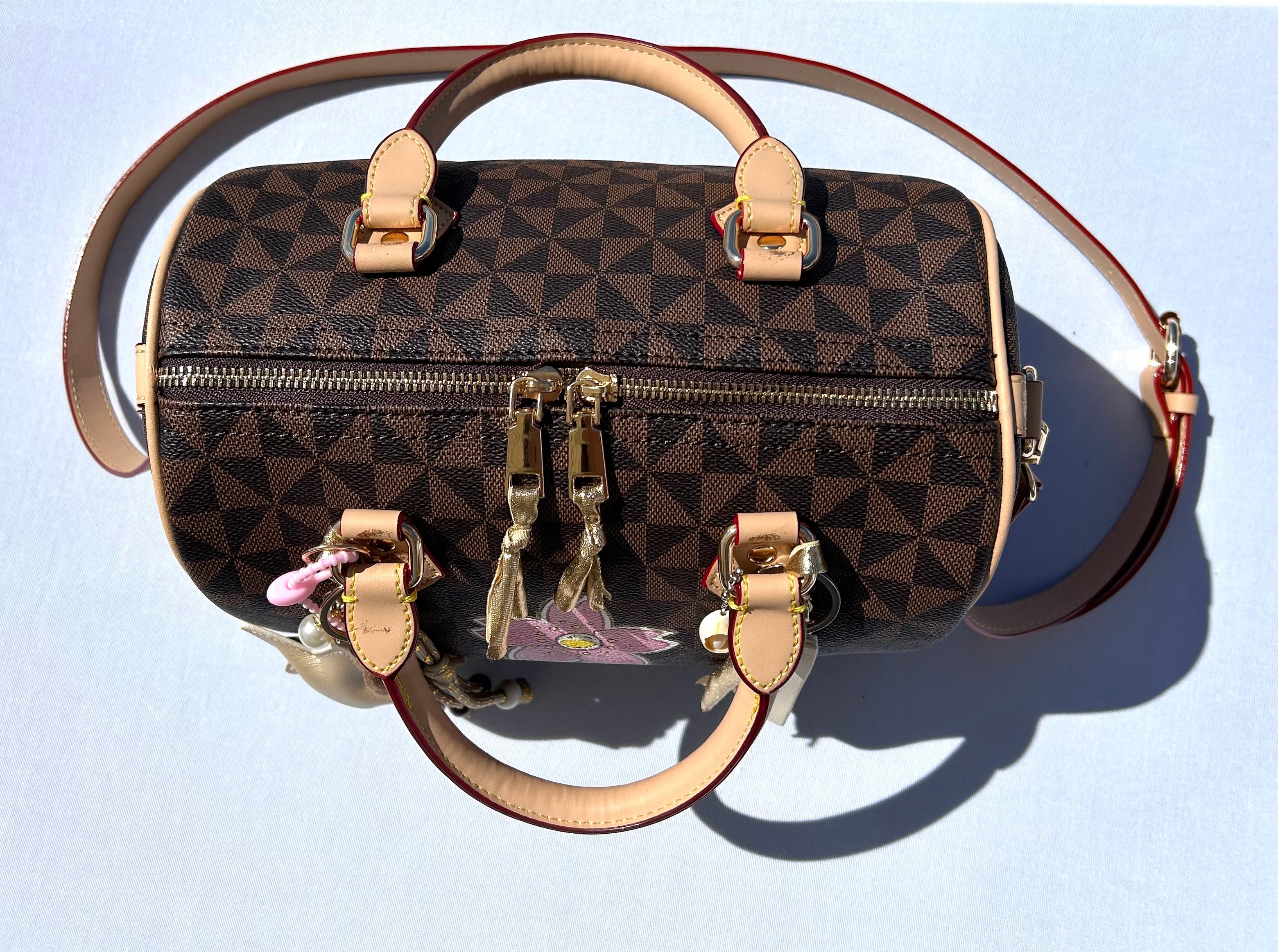 Sac Boston fleur rose