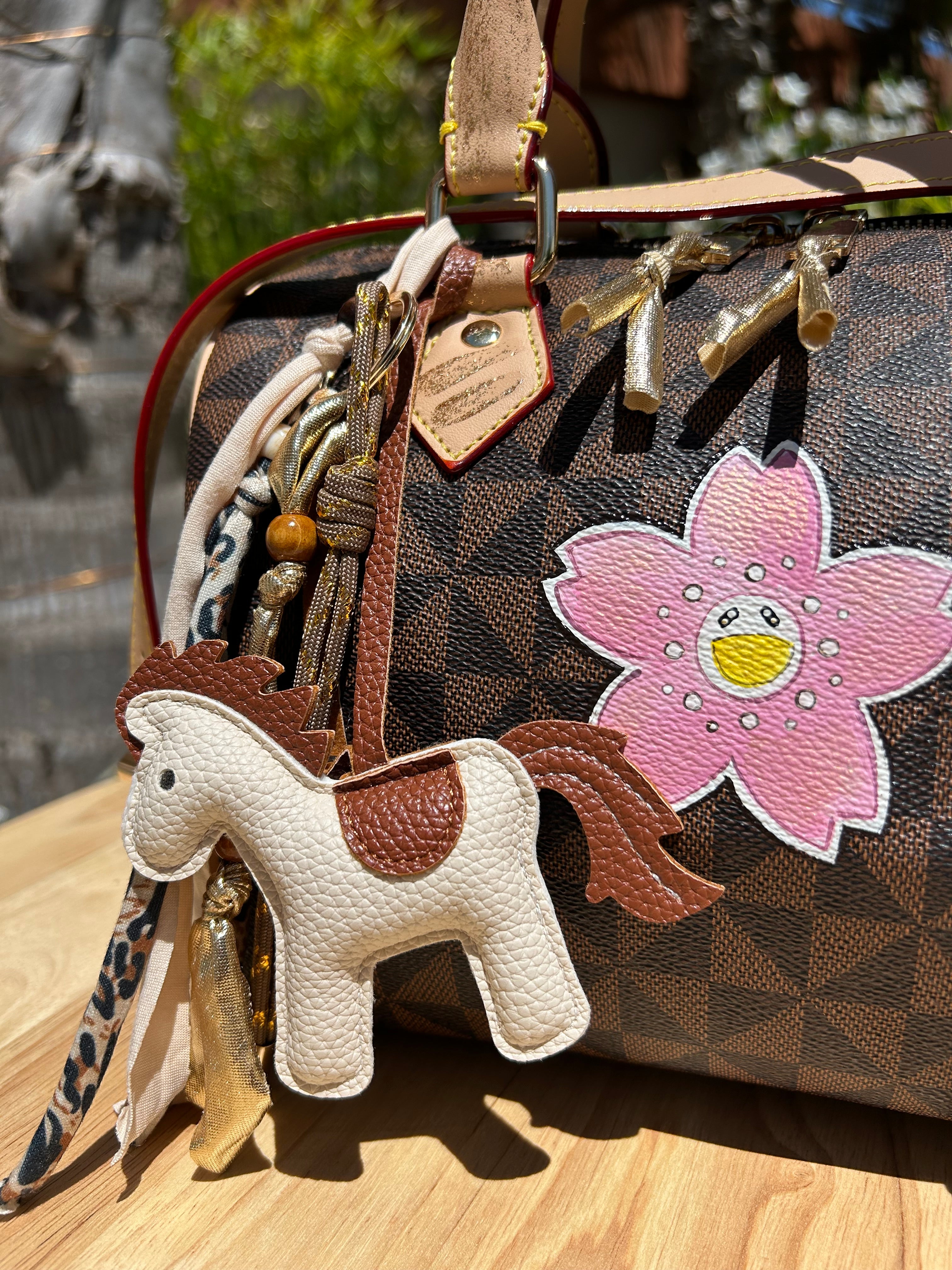 Sac Boston marron pink flower