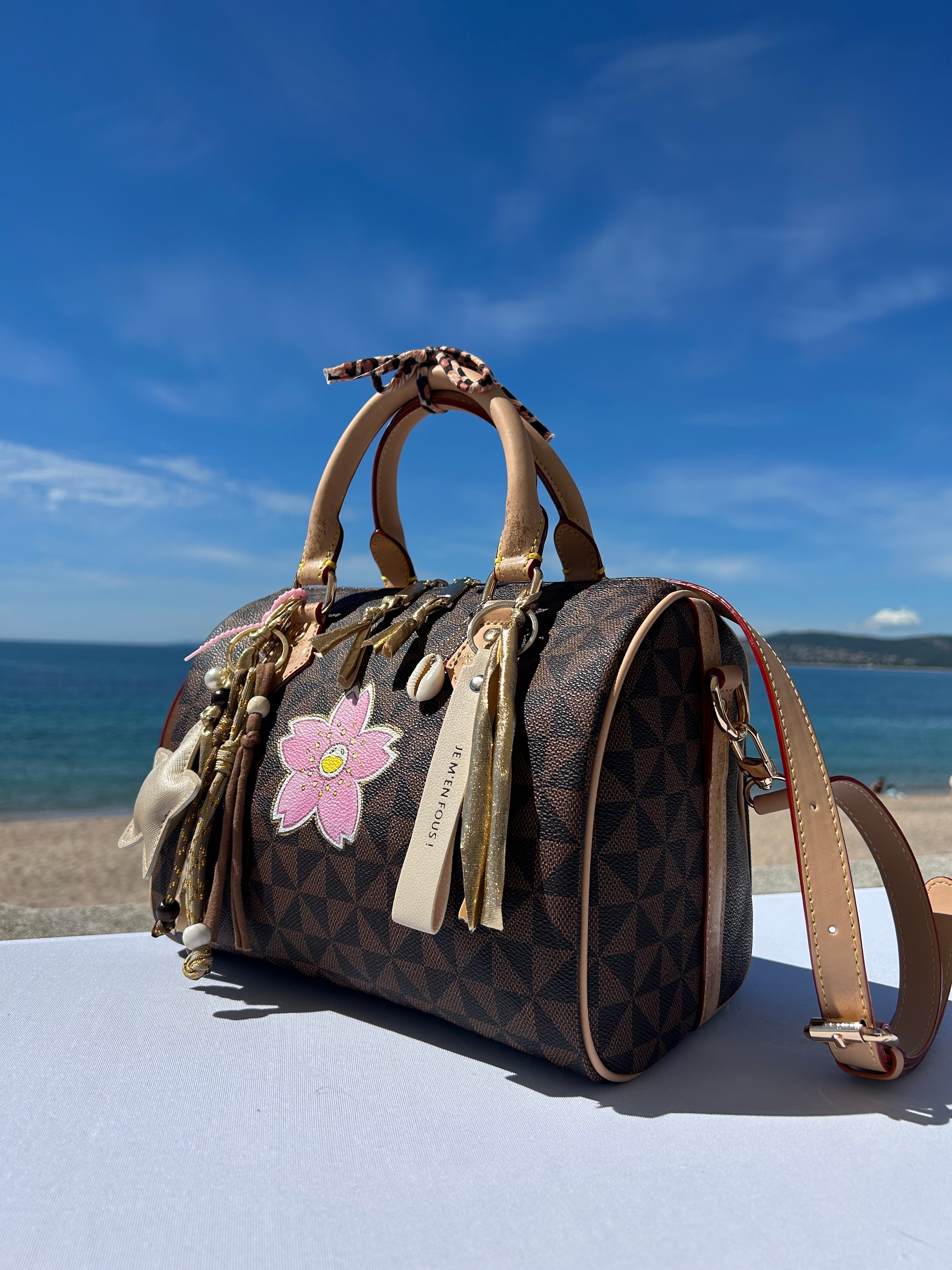 Sac Boston fleur rose