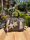 Sac Boston marron fleur dorée