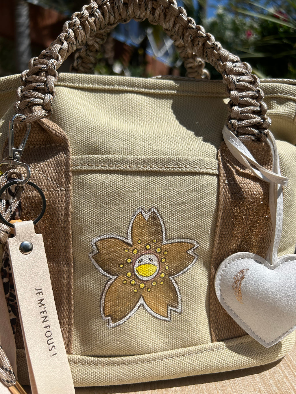 Sac Toile beige fleur SMILEY