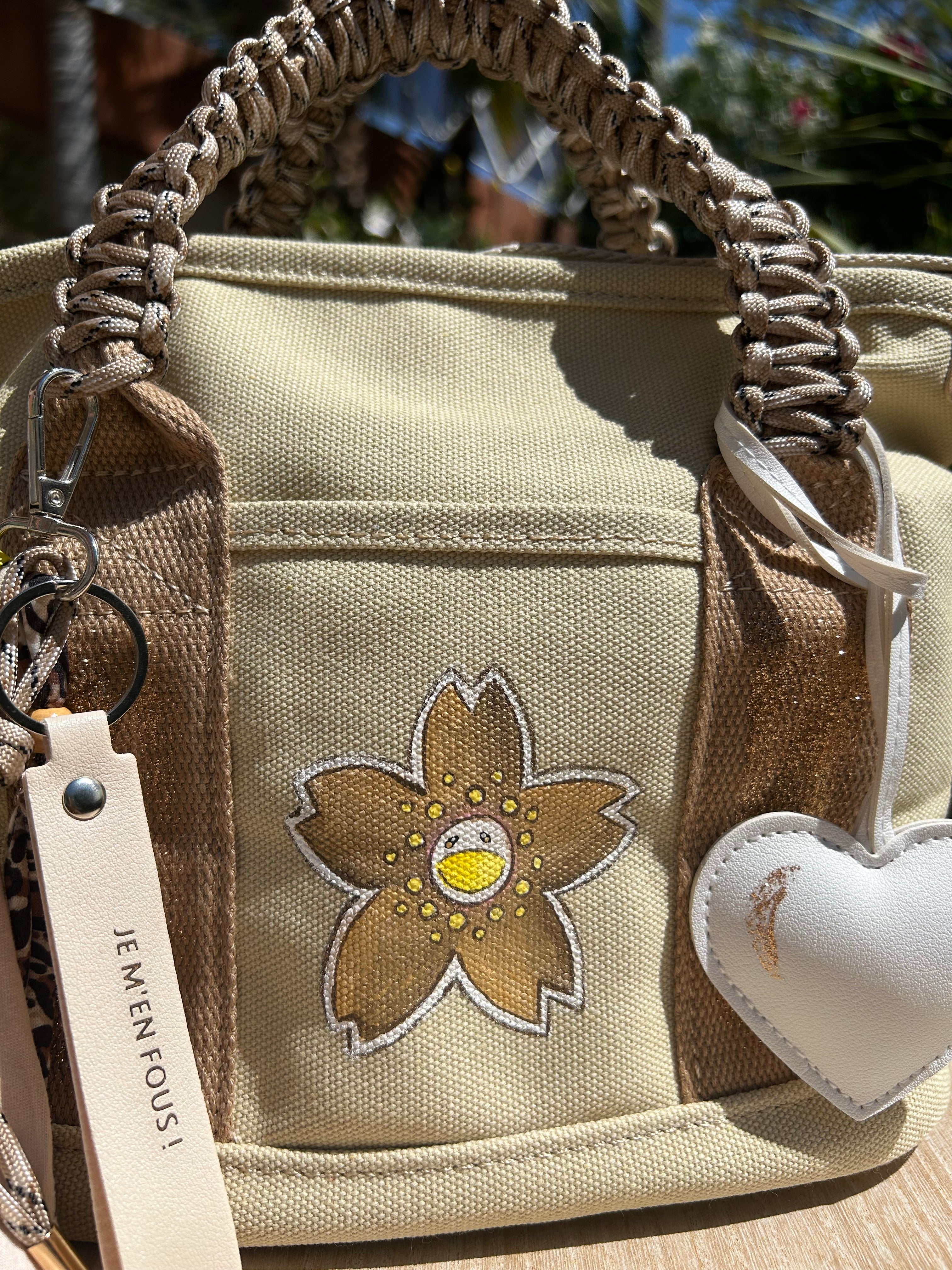 Sac Toile beige fleur SMILEY