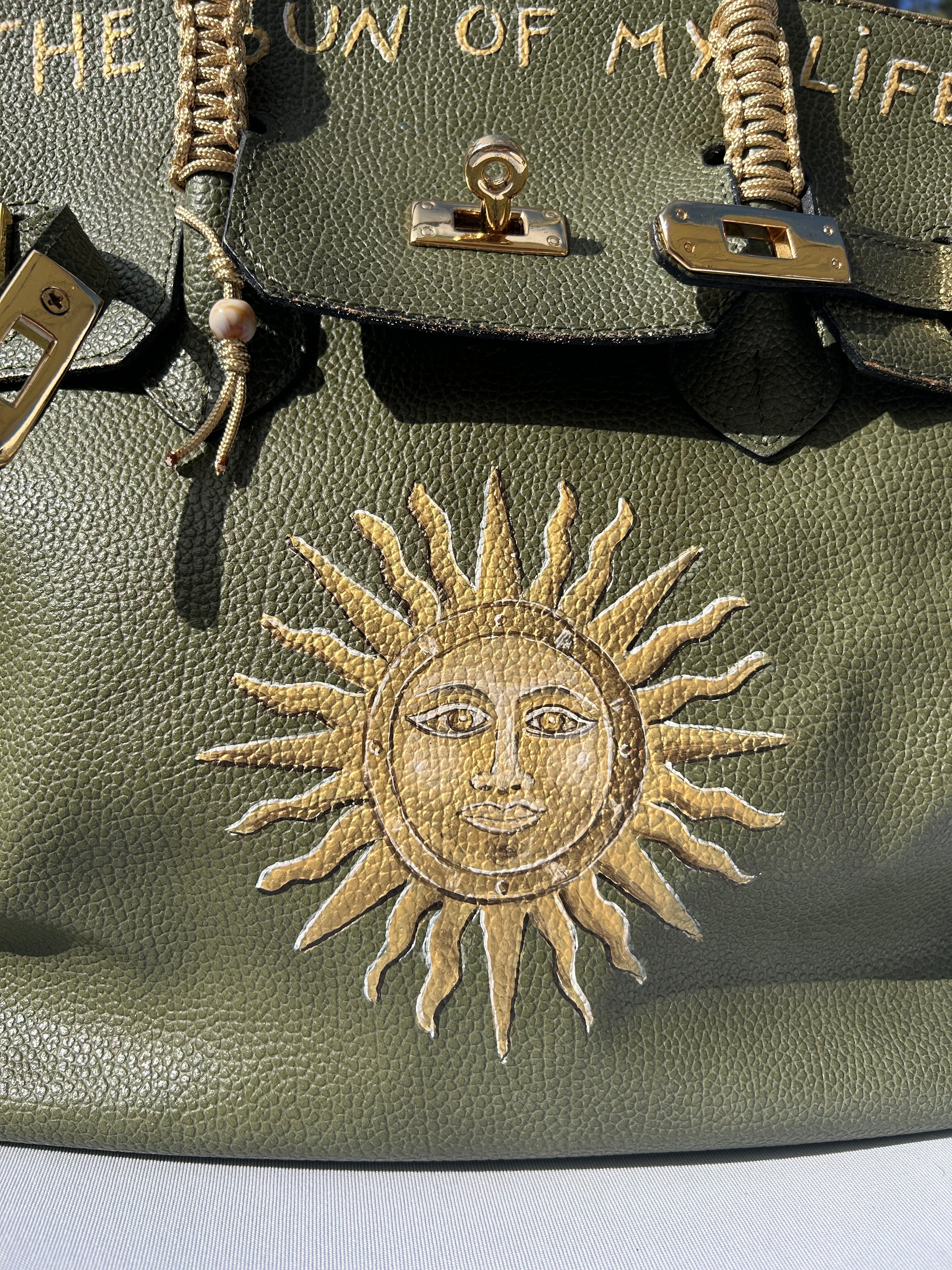 Cabas cuir kaki THE SUN OF MY LIFE