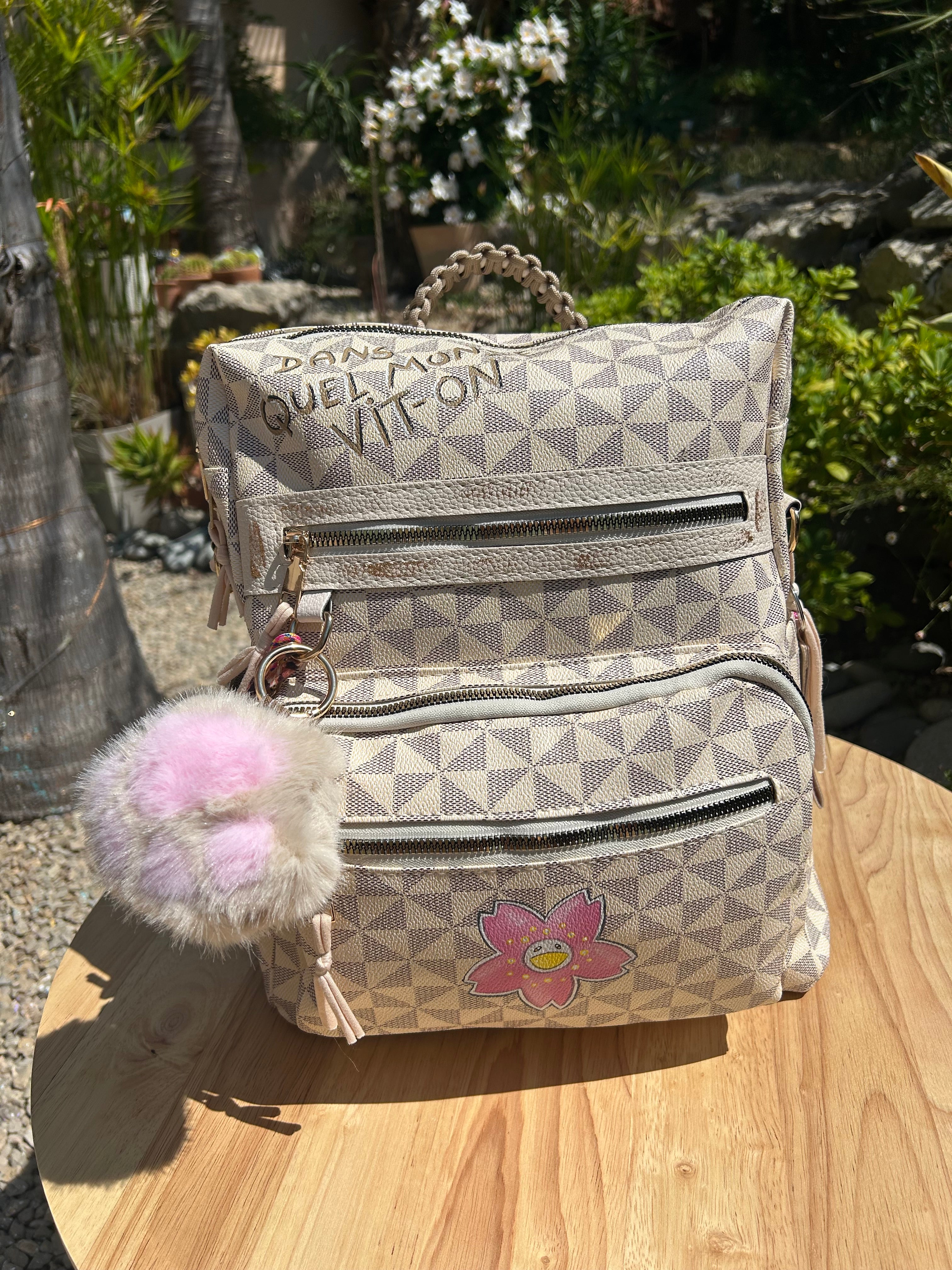 SAC A DOS fleur smiley rose