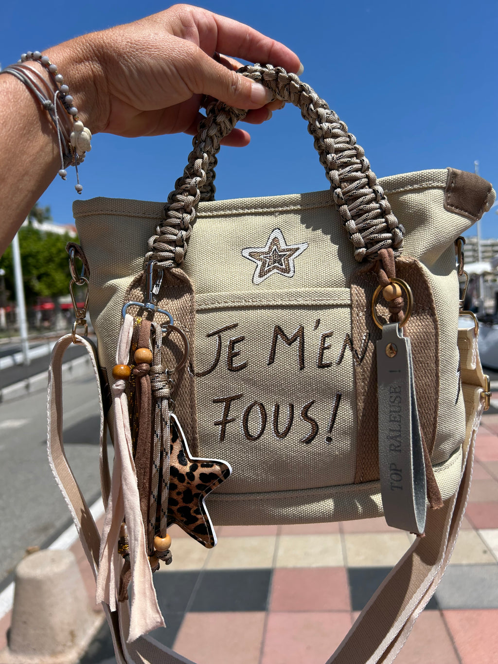 Sac Toile beige JE M’EN FOUS