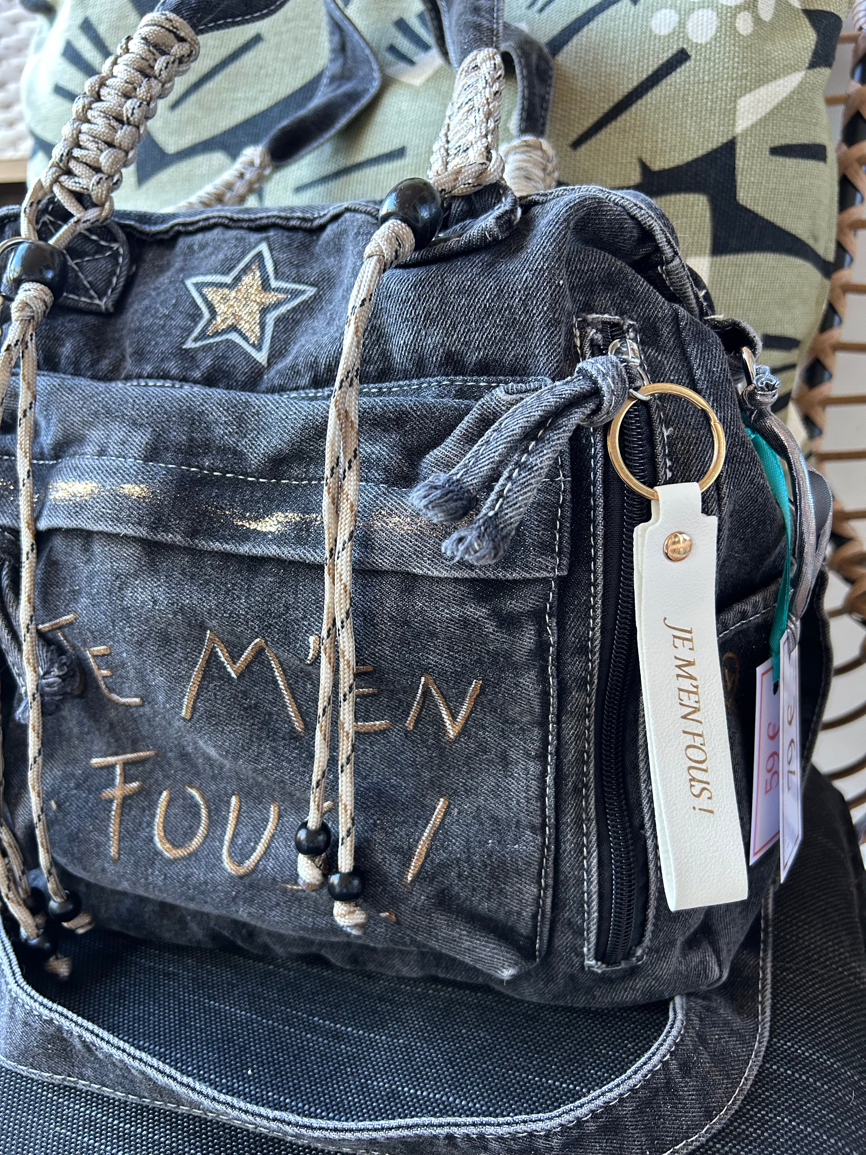 Sac toile gris JE M’EN FOUS