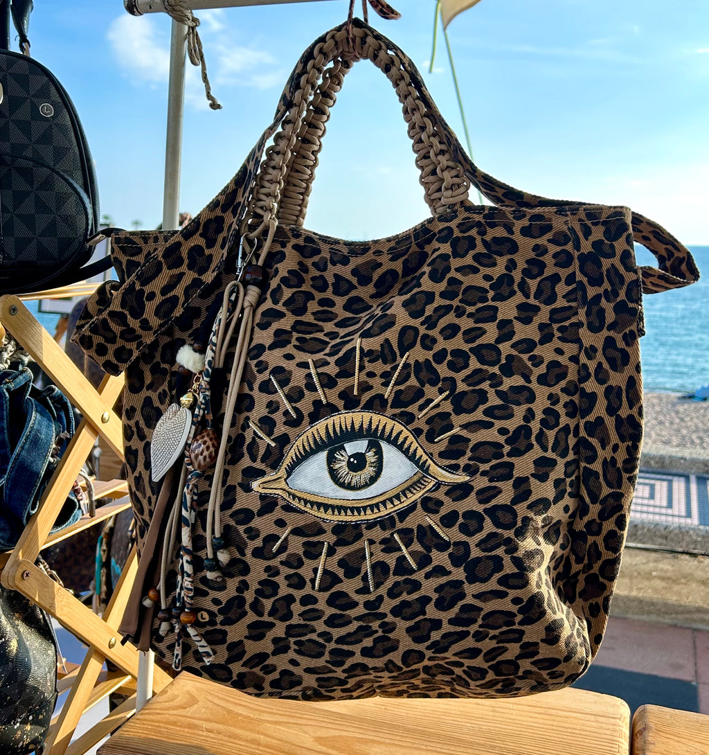 Grand SAC toile léopard / Œil Magique