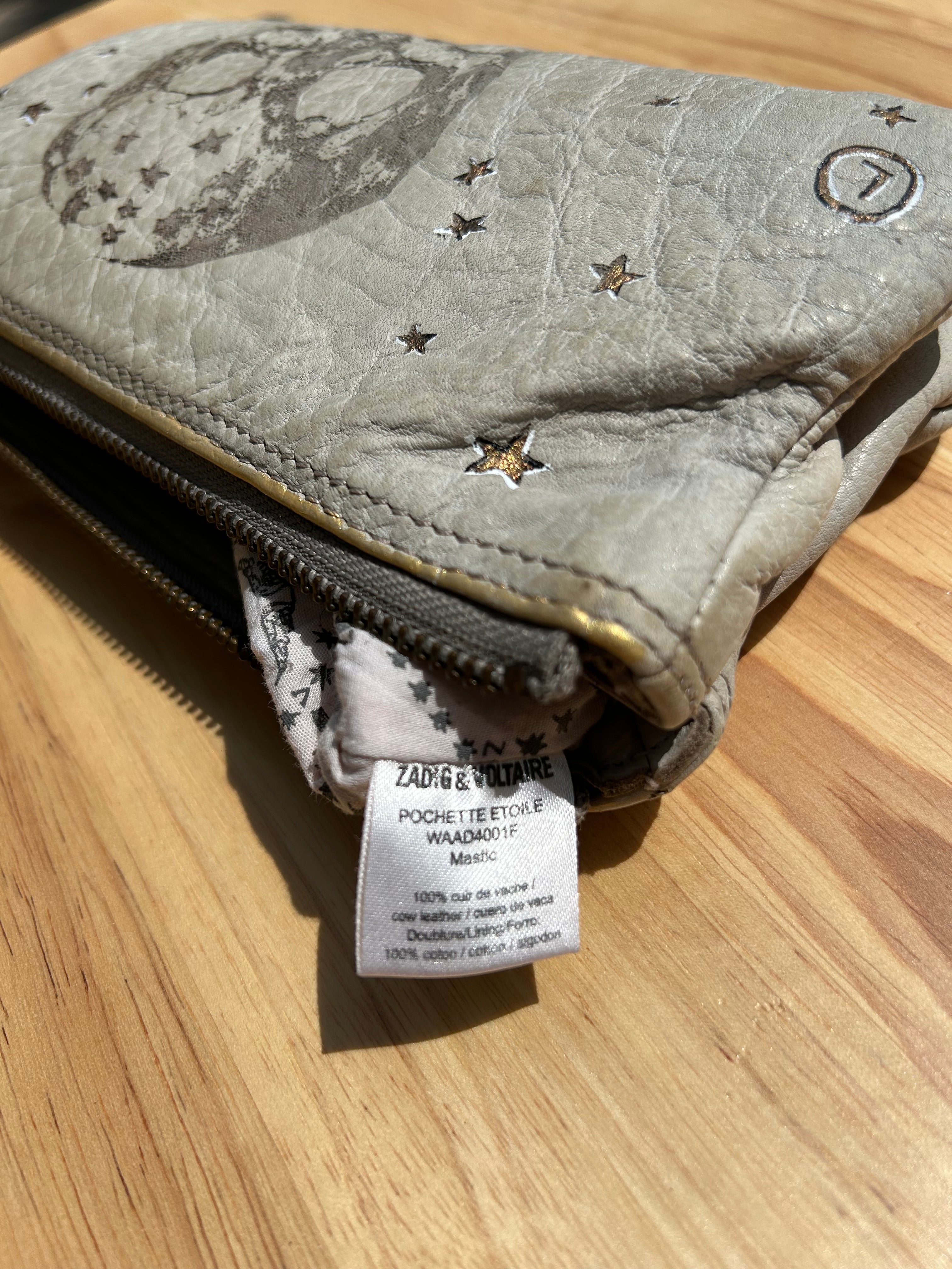 Pochette cuir ZADIG vintage customisée JE M’EN FOUS