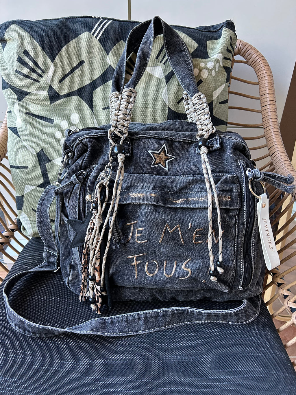 Sac toile gris JE M’EN FOUS