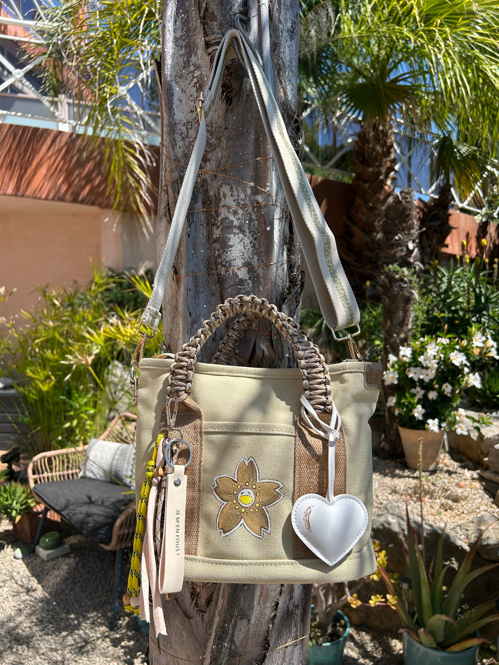 Sac Toile beige fleur SMILEY
