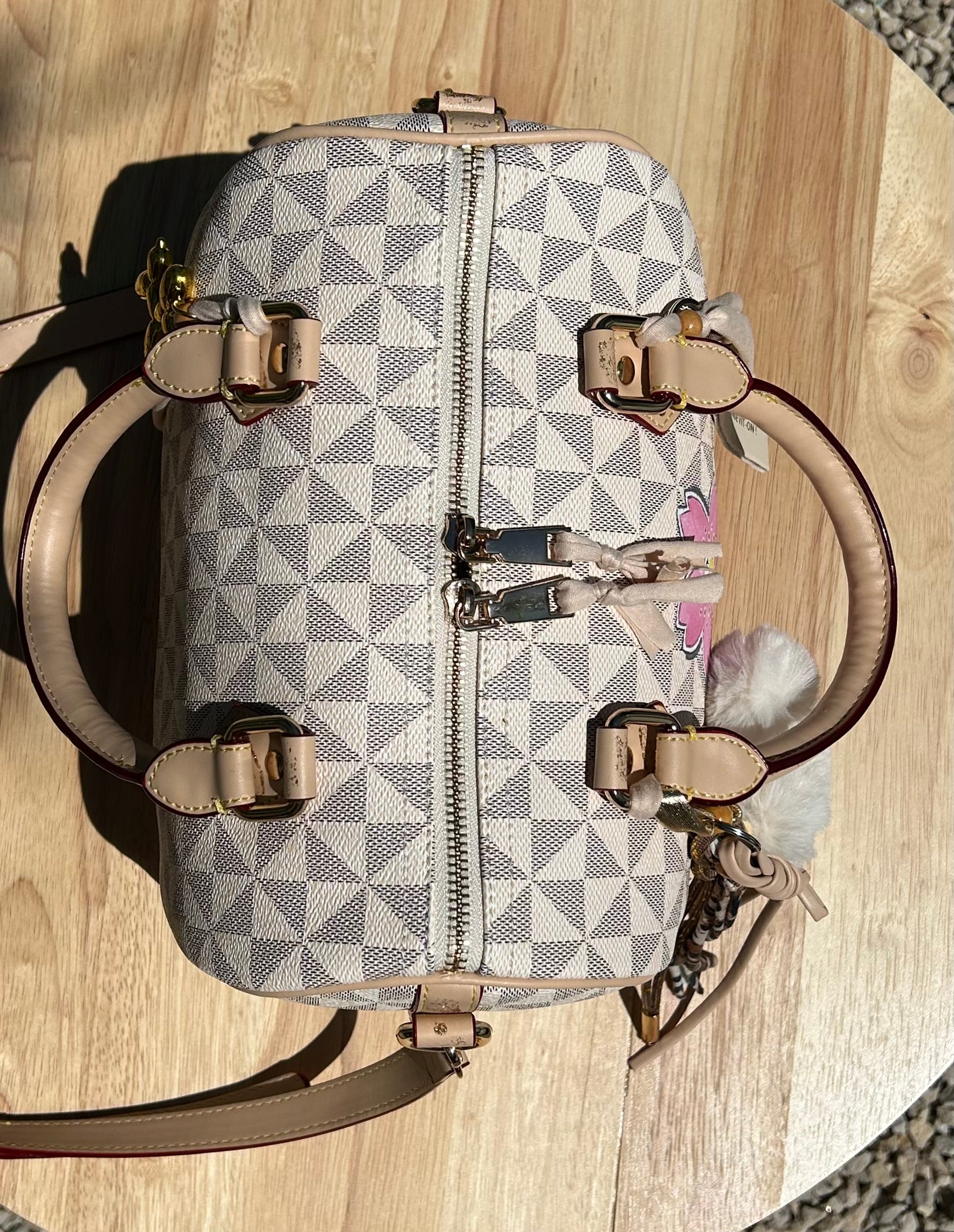 Sac Boston fleur smiley rose