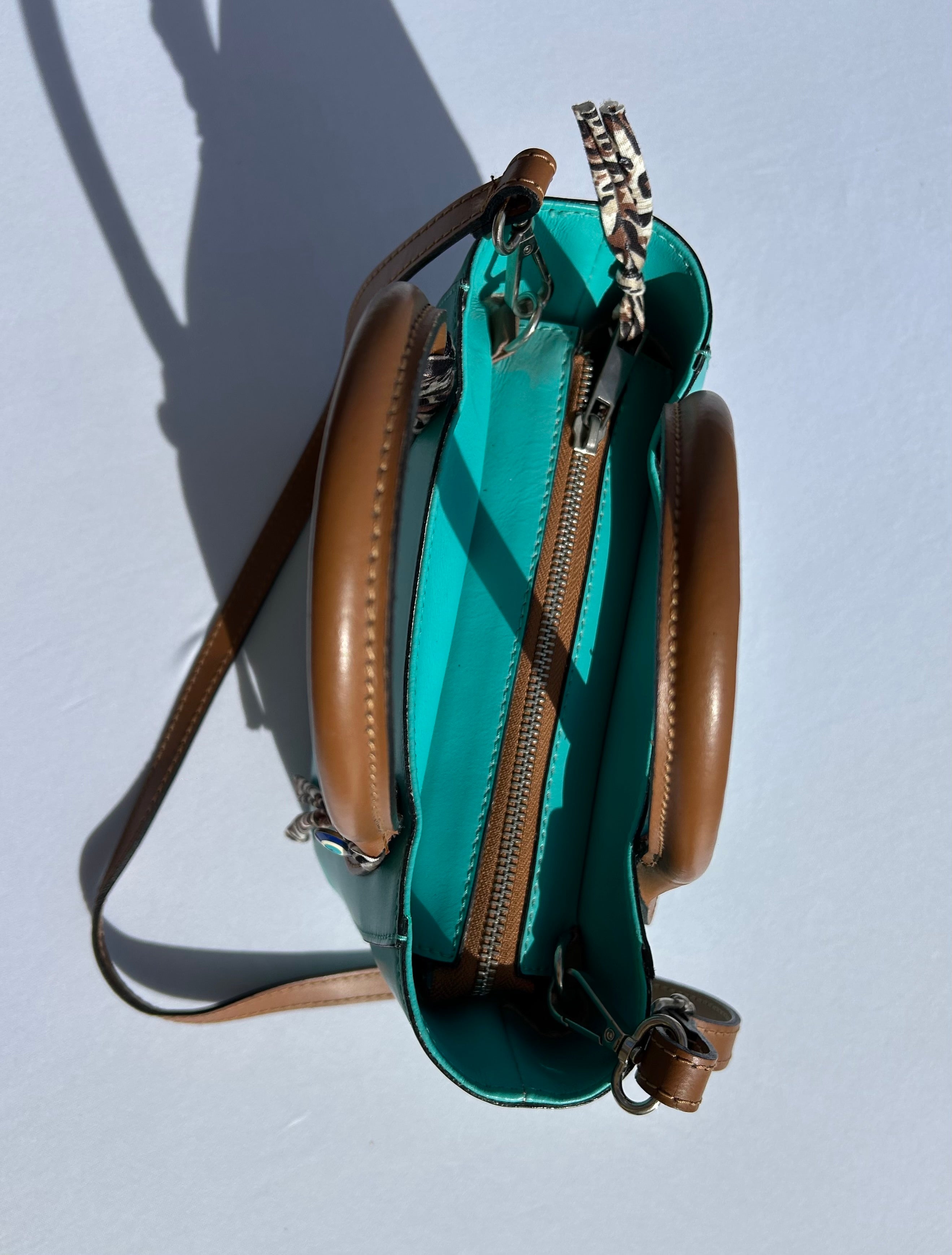 Sac cuir turquoise AMORE