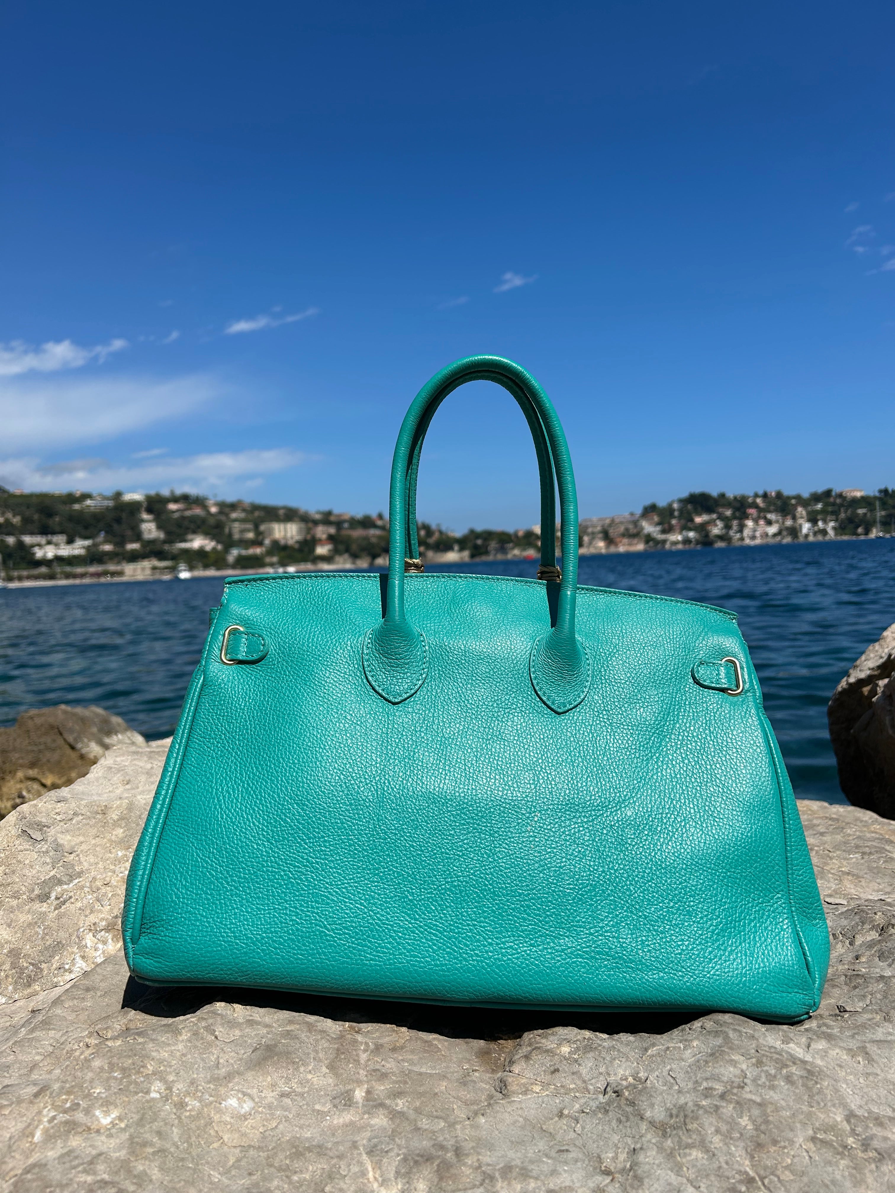 Cabas cuir turquoise OEIL