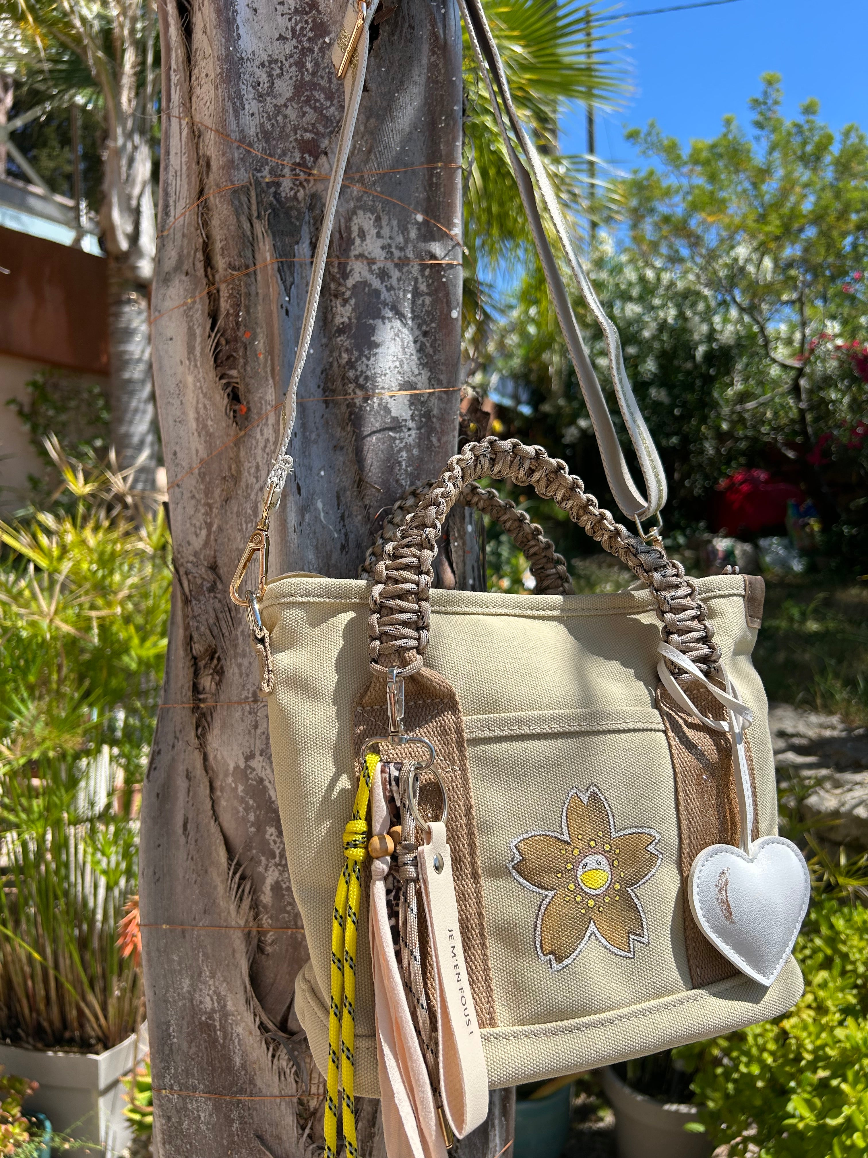 Sac Toile beige fleur SMILEY