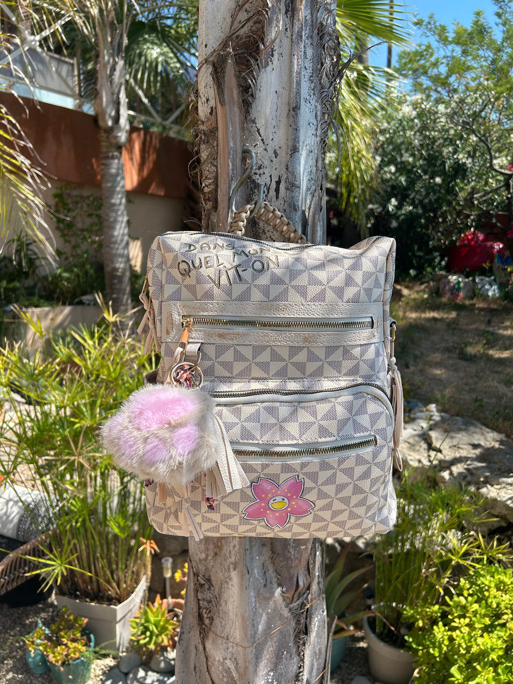 SAC A DOS fleur smiley rose