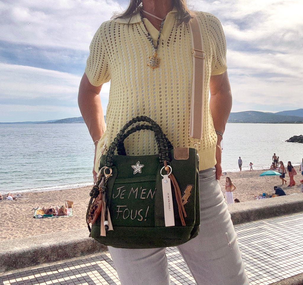 Sac Toile kaki JE M’EN FOUS !