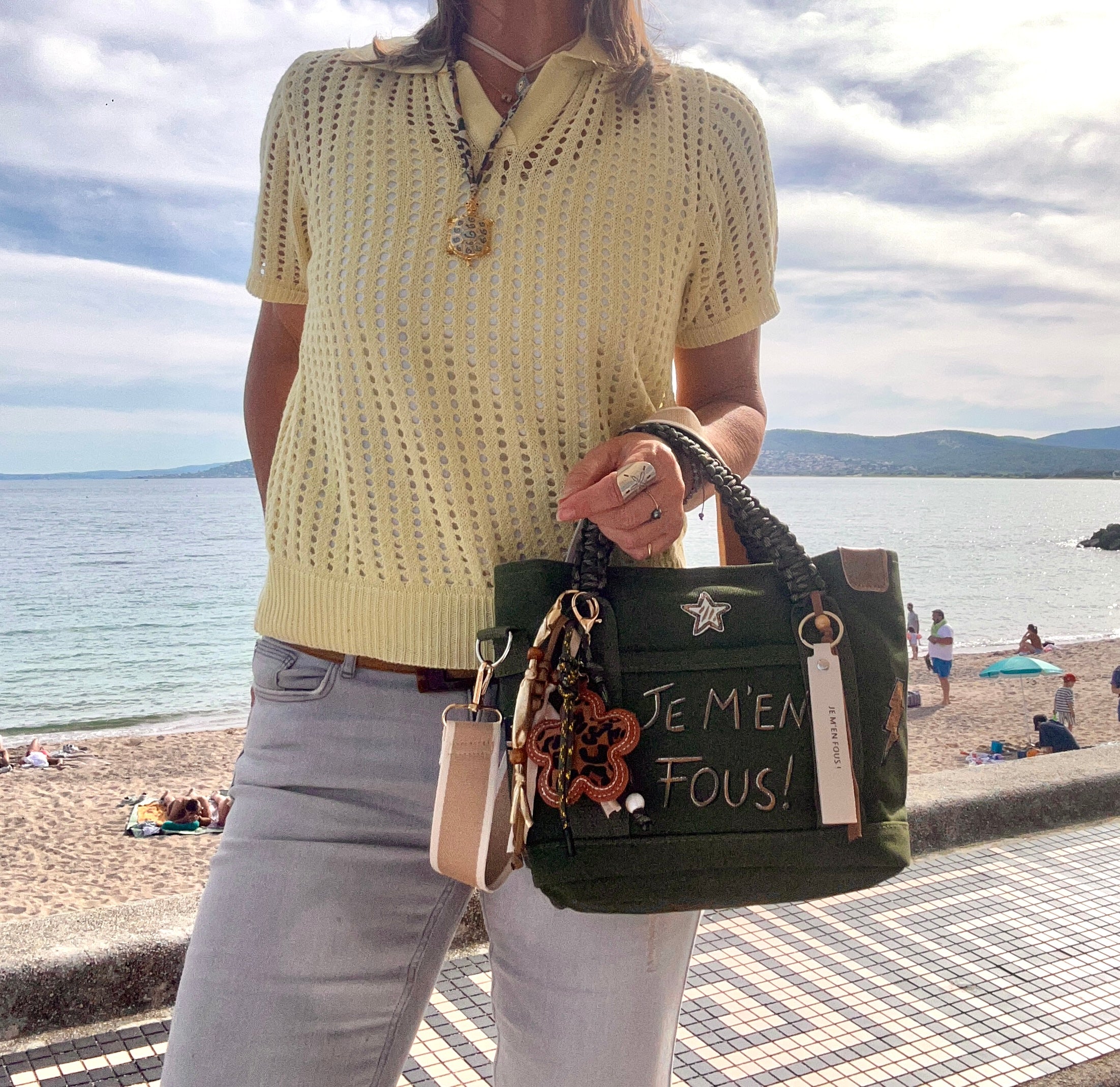 Sac Toile kaki JE M’EN FOUS !