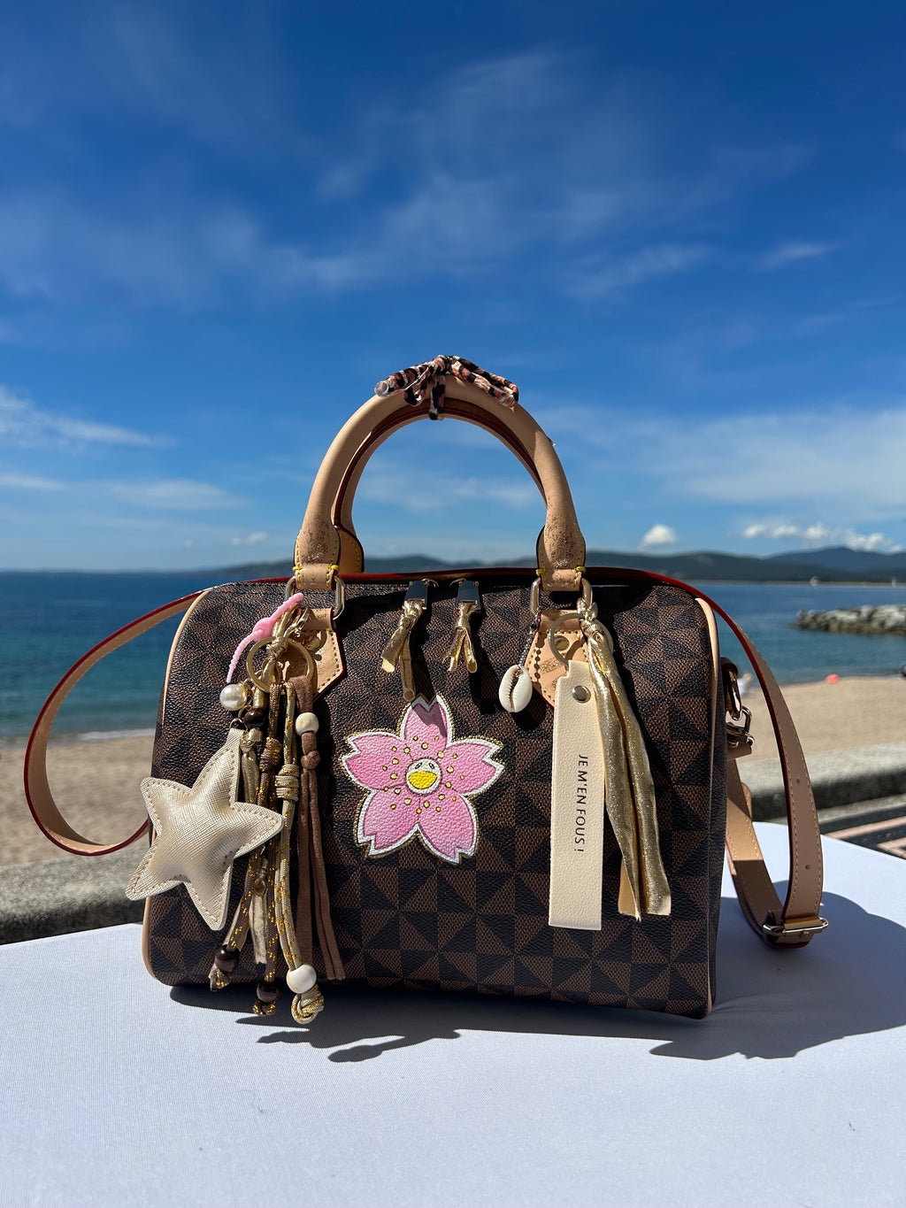 Sac Boston fleur rose