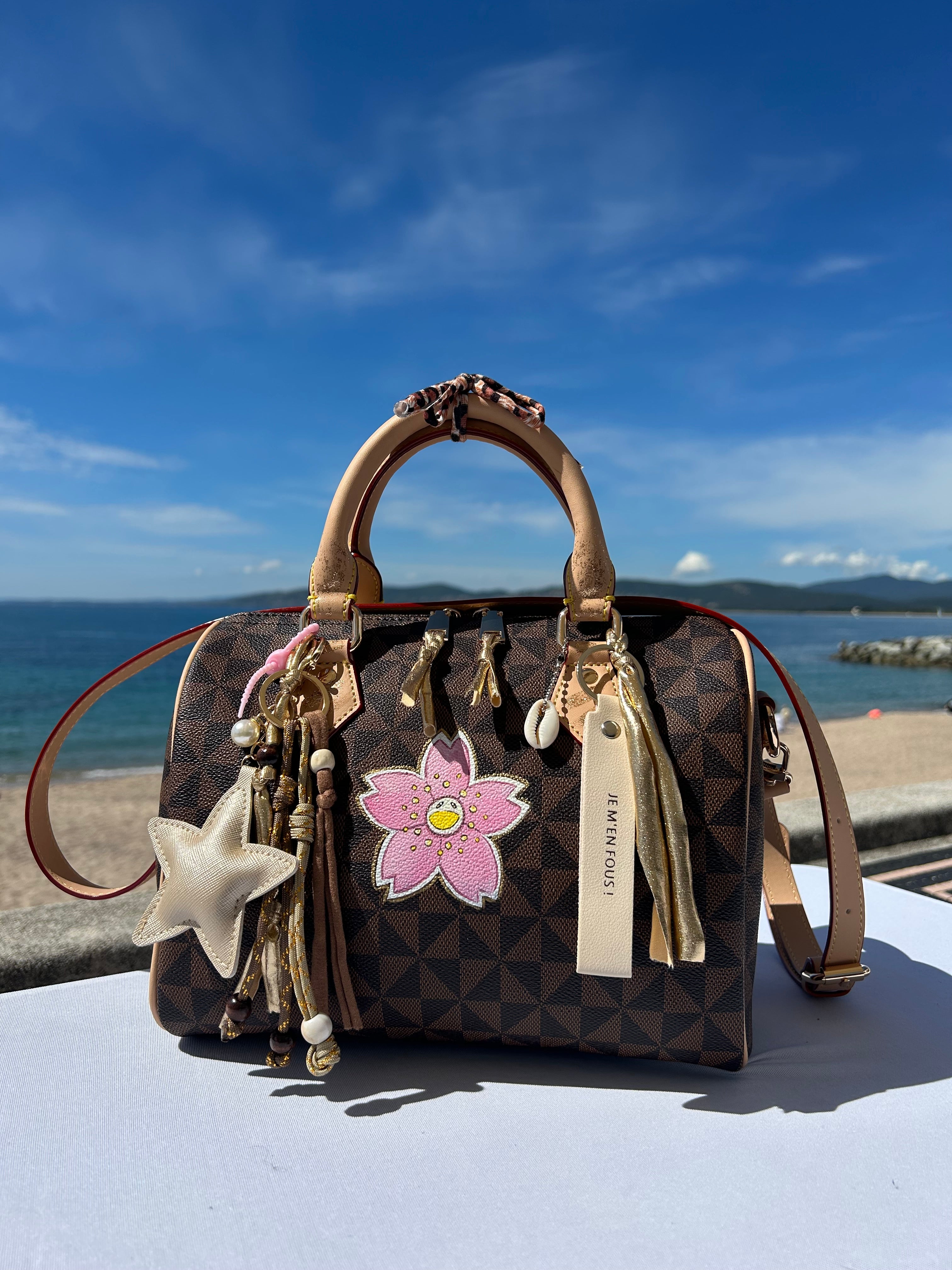 Sac Boston fleur rose