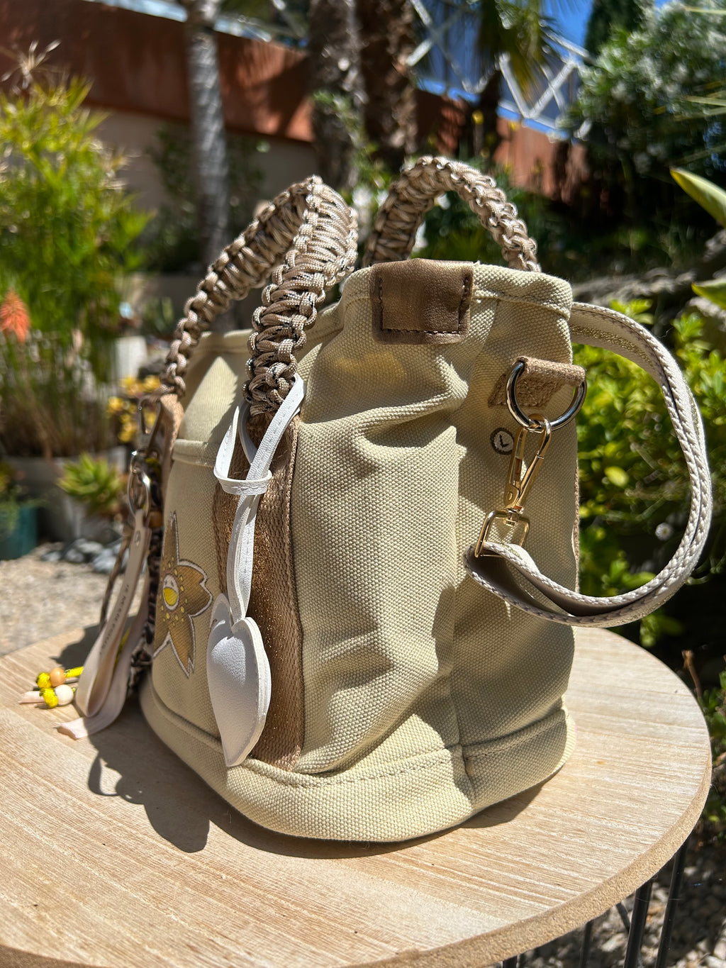 Sac Toile beige fleur SMILEY