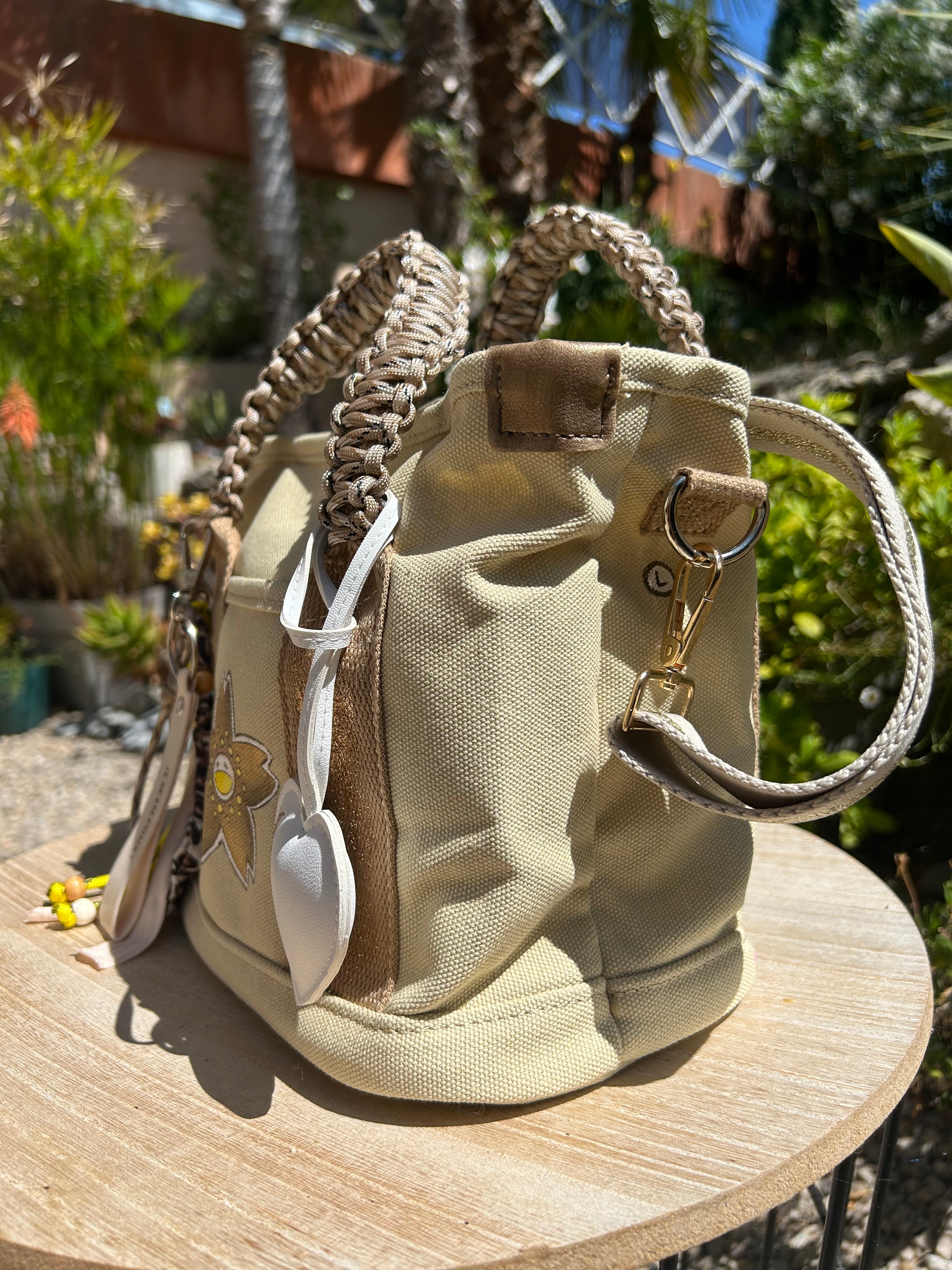 Sac Toile beige fleur SMILEY