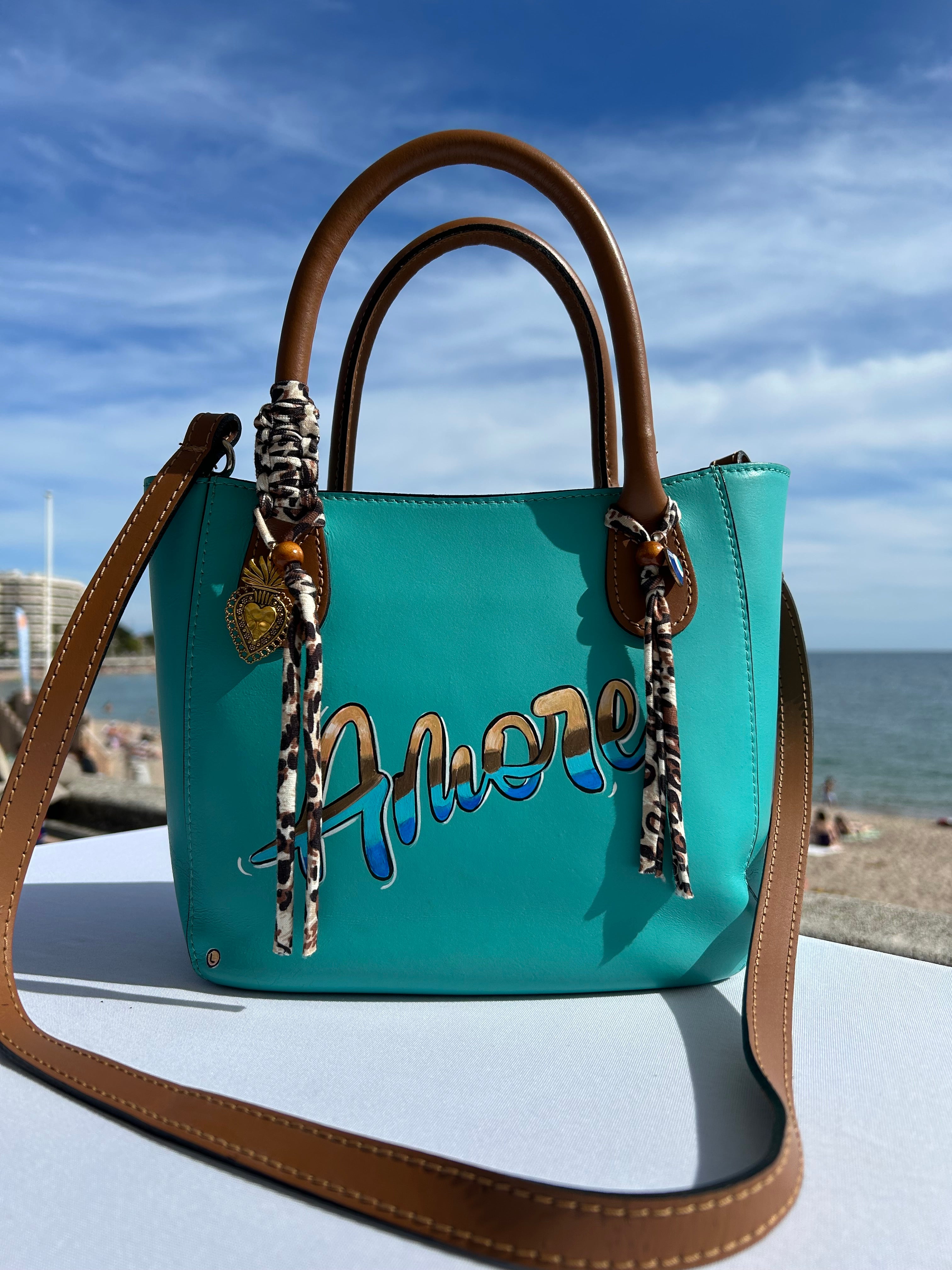 Sac cuir turquoise AMORE