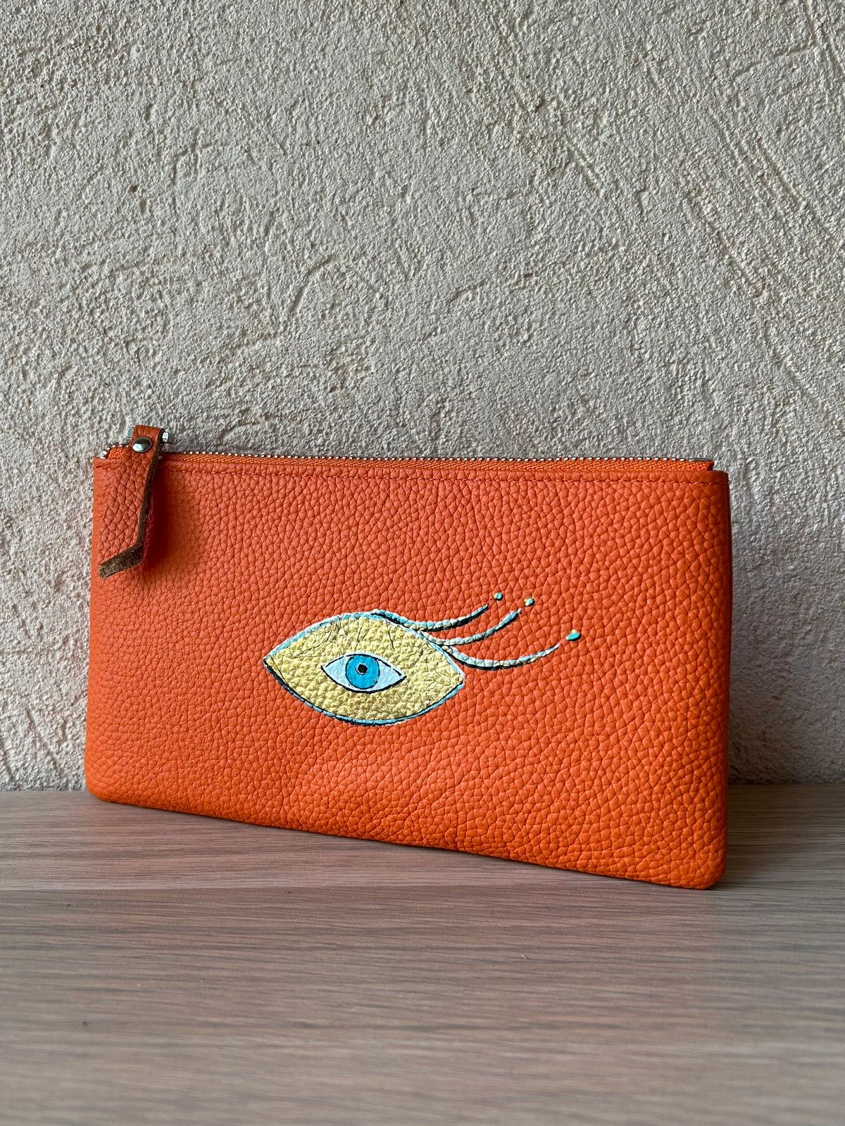 Pochette cuir orange  - Œil