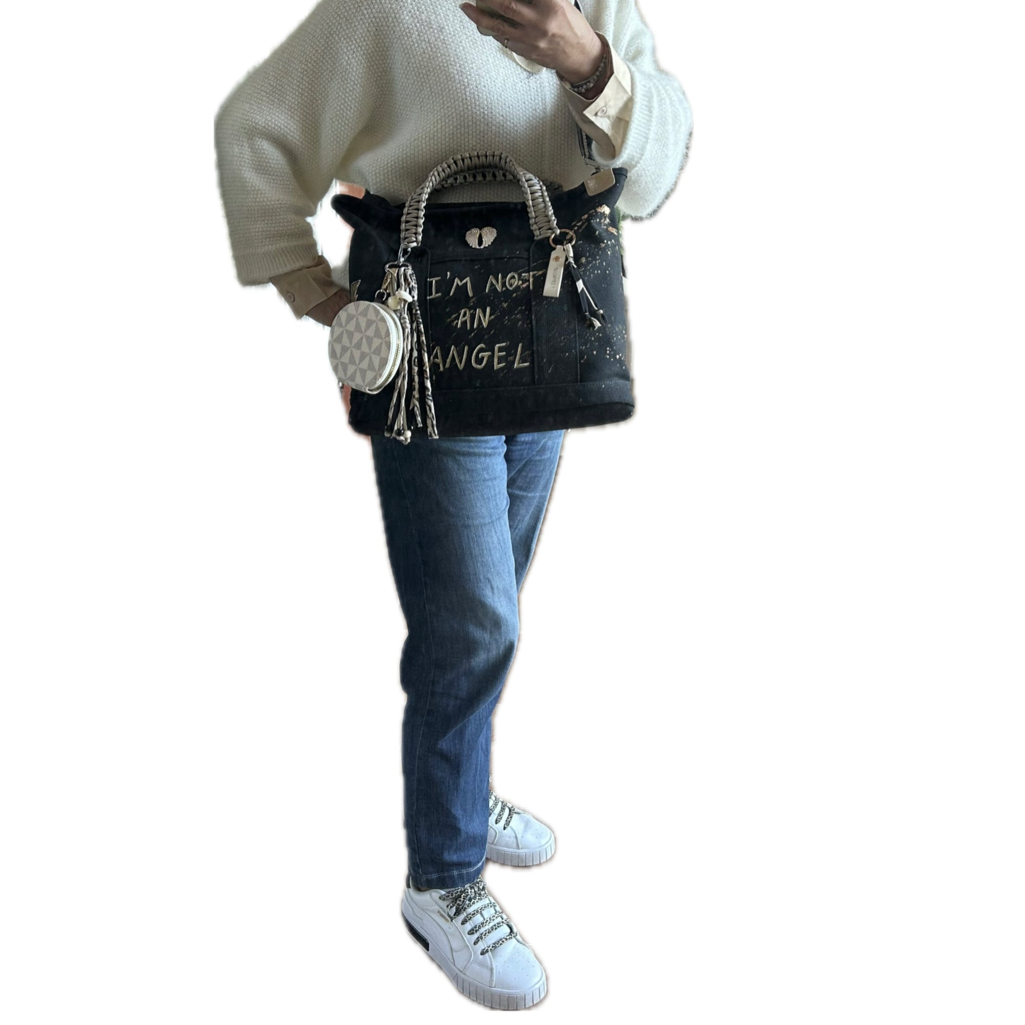 Grand sac toile noir I’M NOT AN ANGEL
