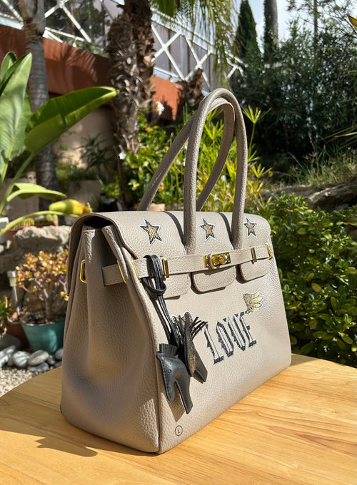 Cabas cuir gris clair LOVE