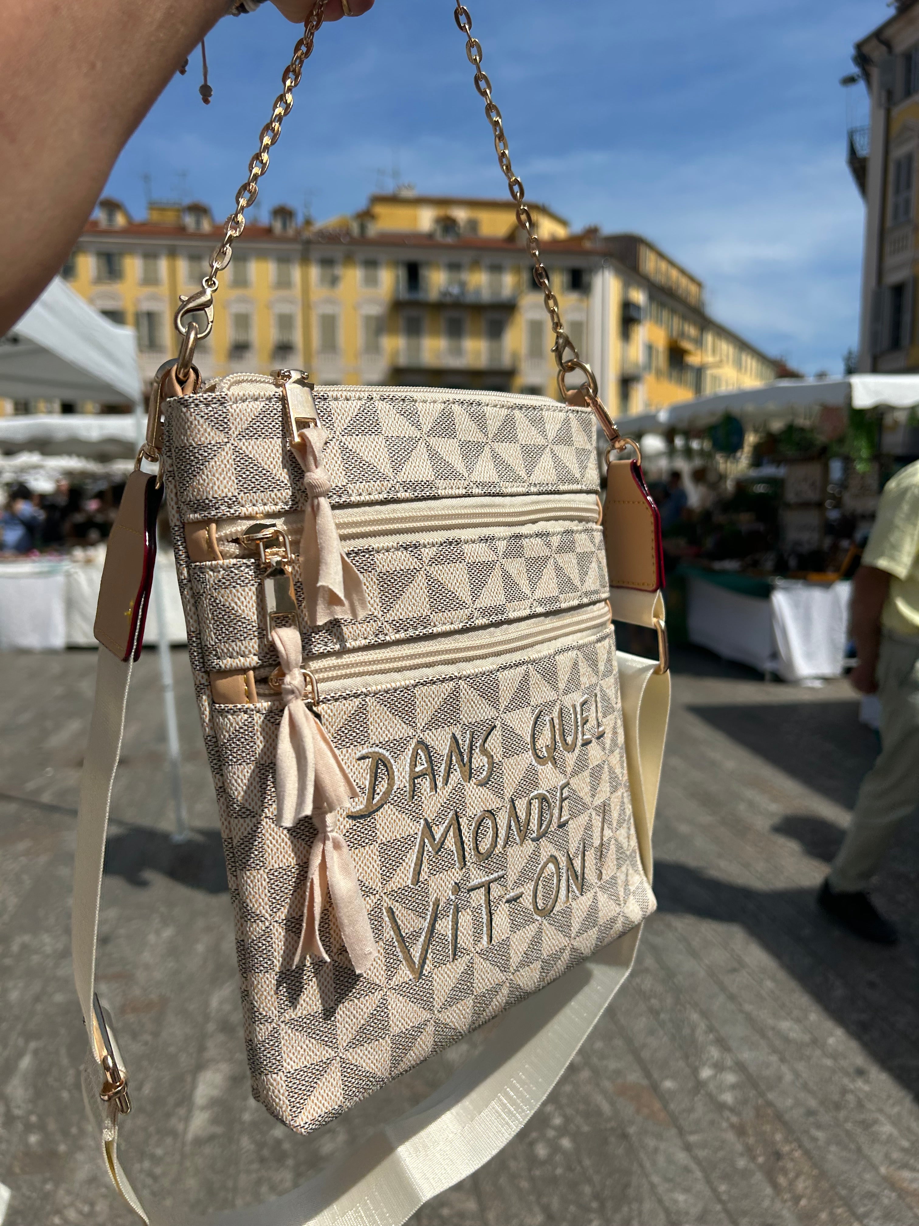 Sac bandoulière multi-poches beige