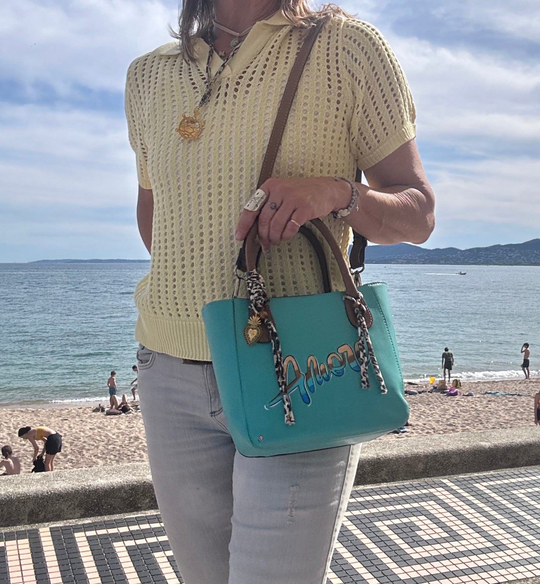 Sac cuir turquoise AMORE