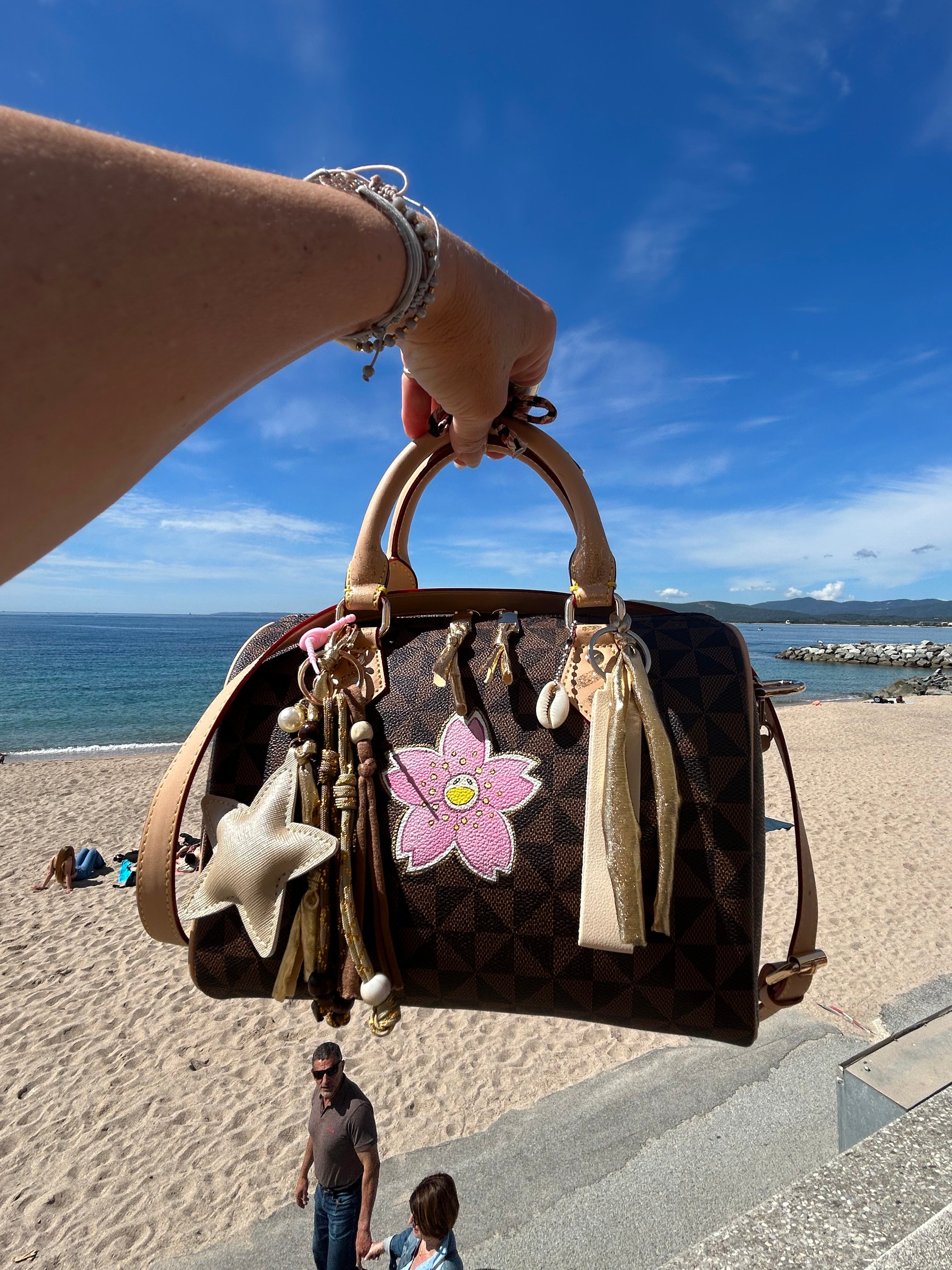 Sac Boston fleur rose
