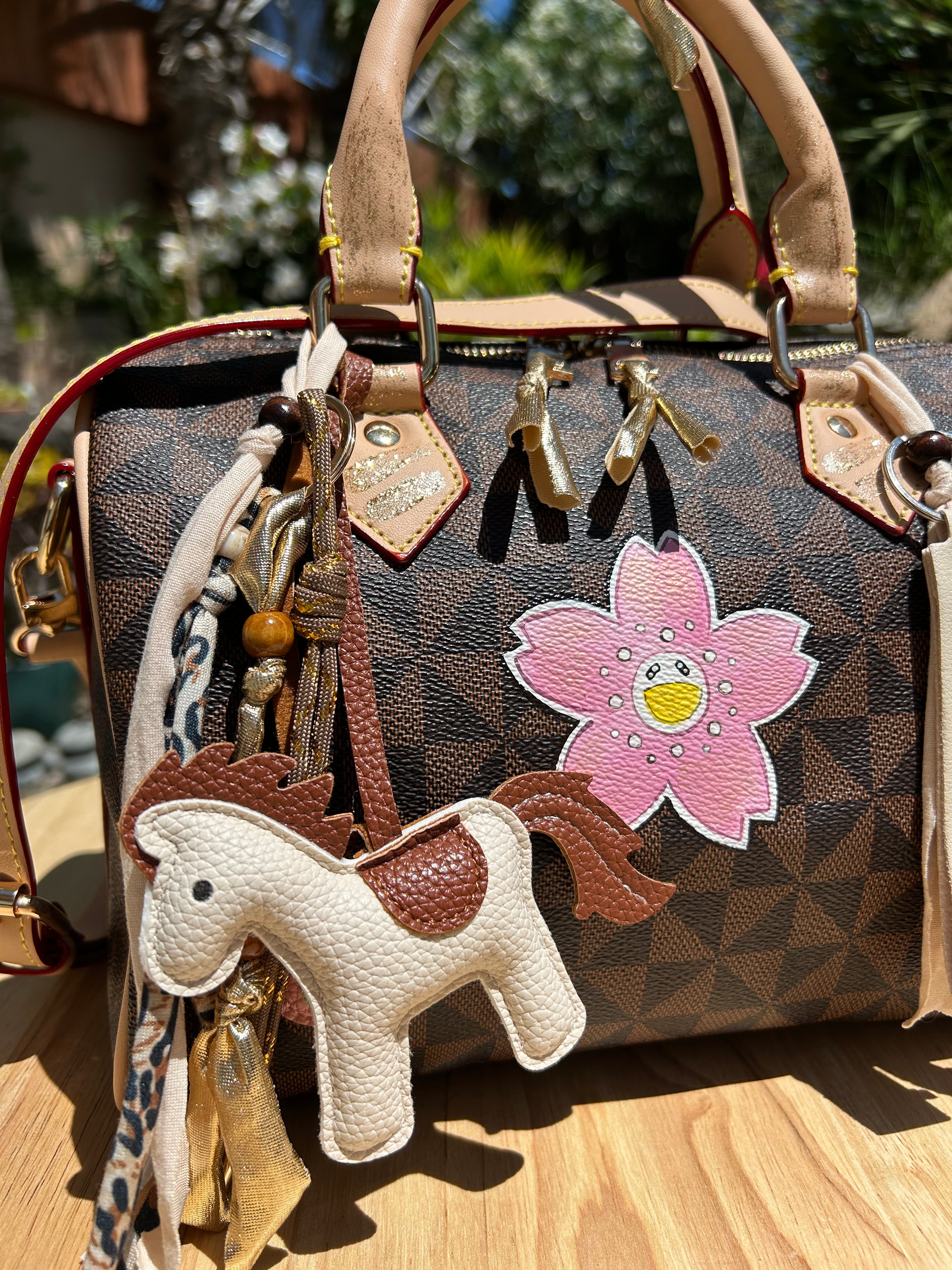 Sac Boston marron pink flower