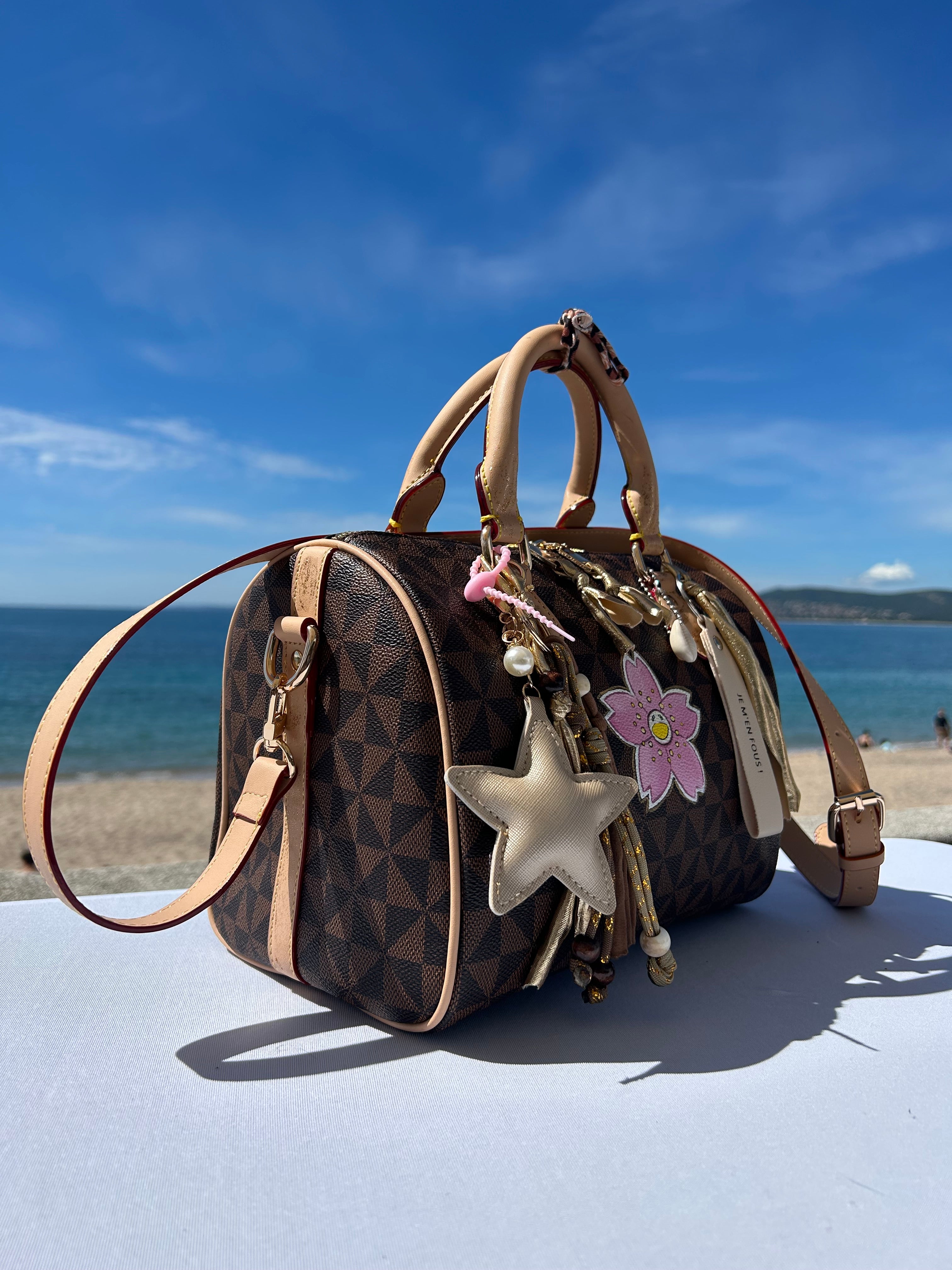 Sac Boston fleur rose
