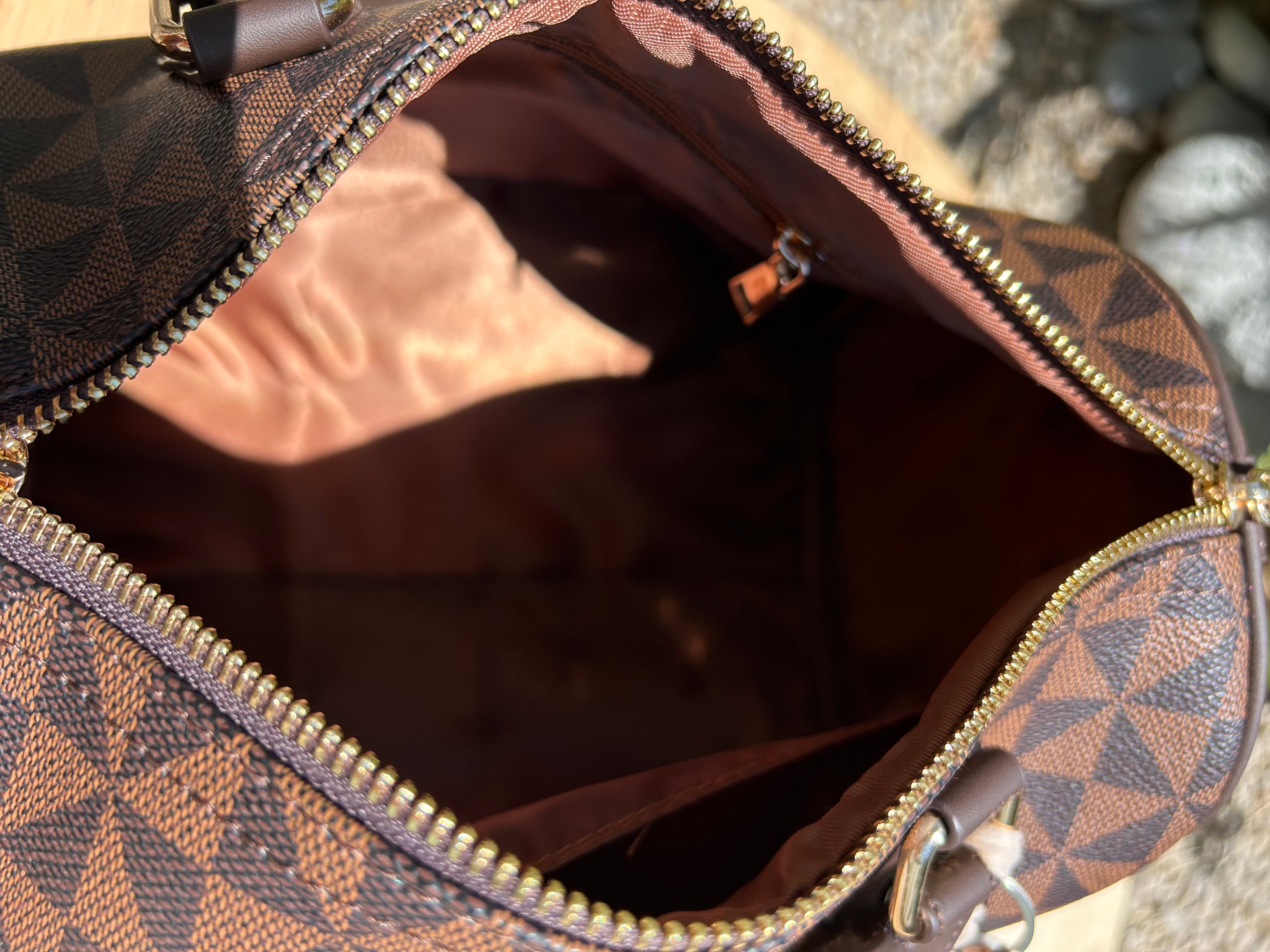 Sac Boston marron fleur dorée