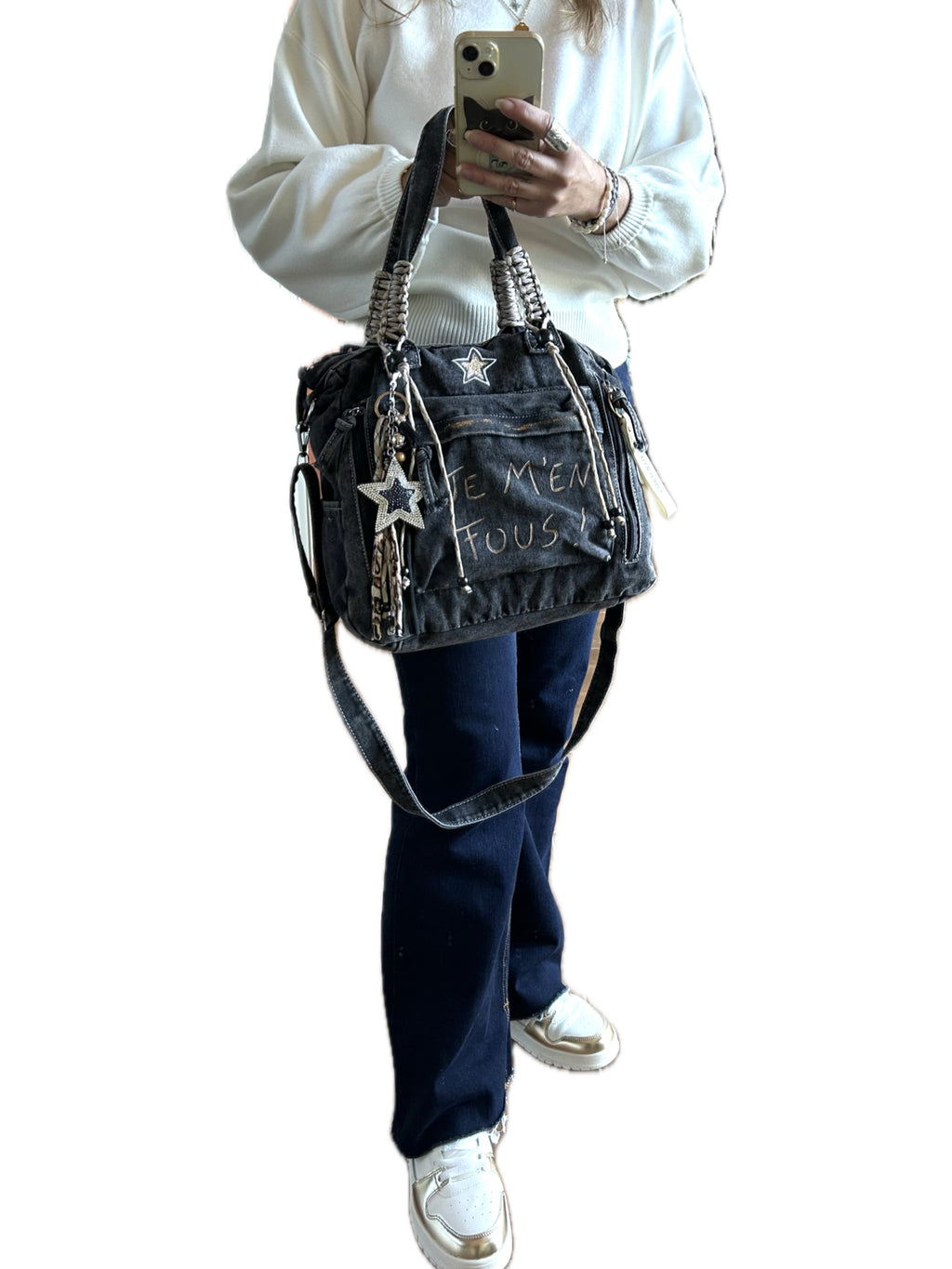 Sac toile gris JE M’EN FOUS