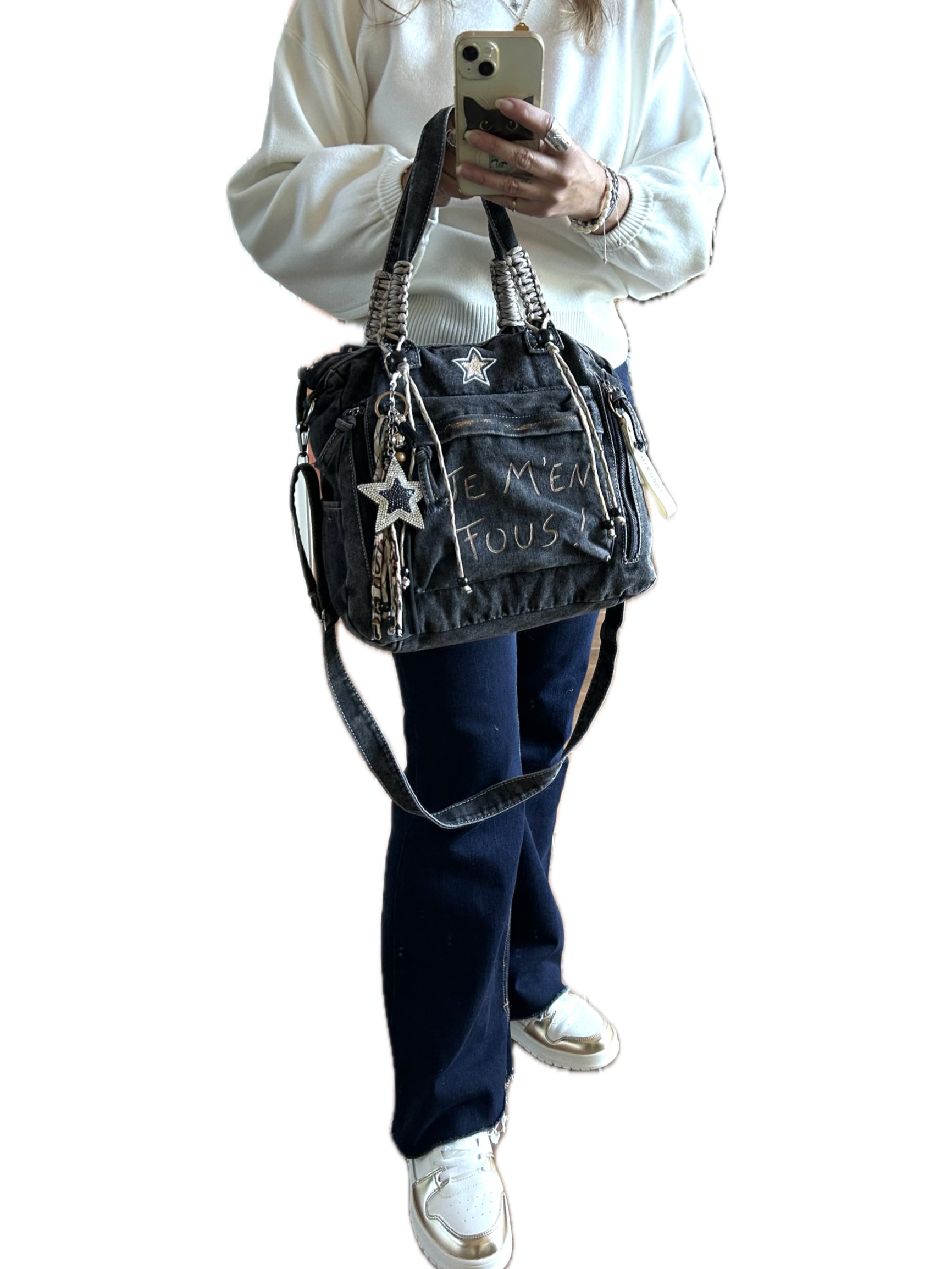Sac toile gris JE M’EN FOUS