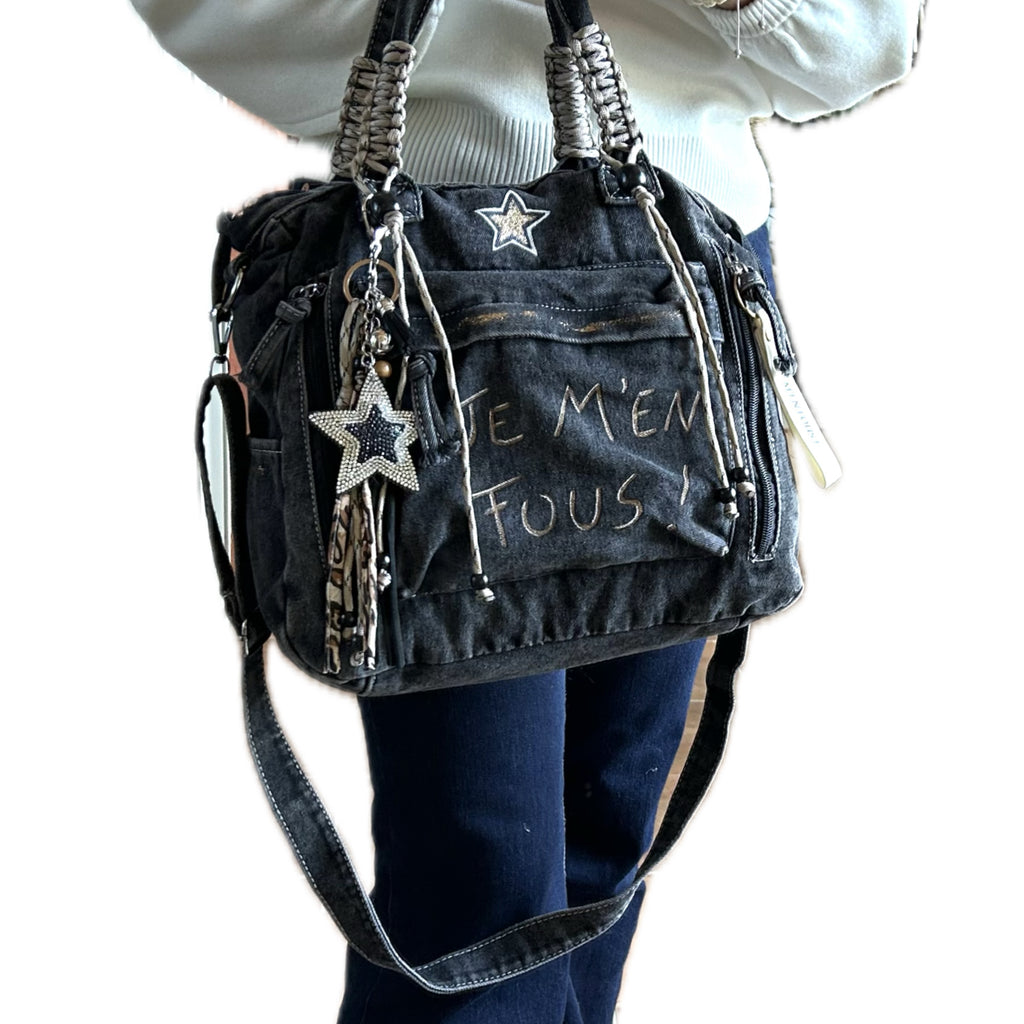 Sac toile gris JE M’EN FOUS