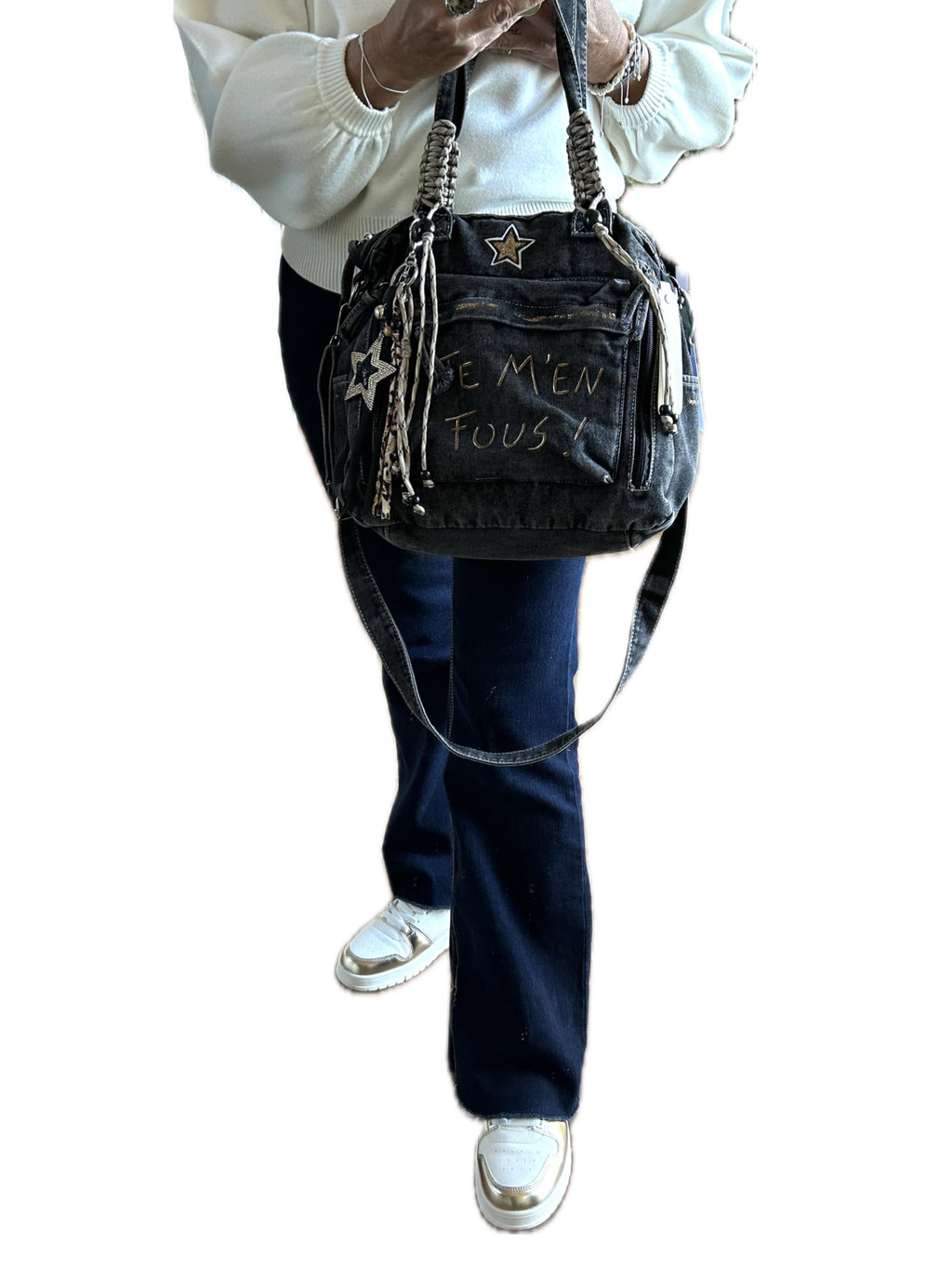 Sac toile gris JE M’EN FOUS