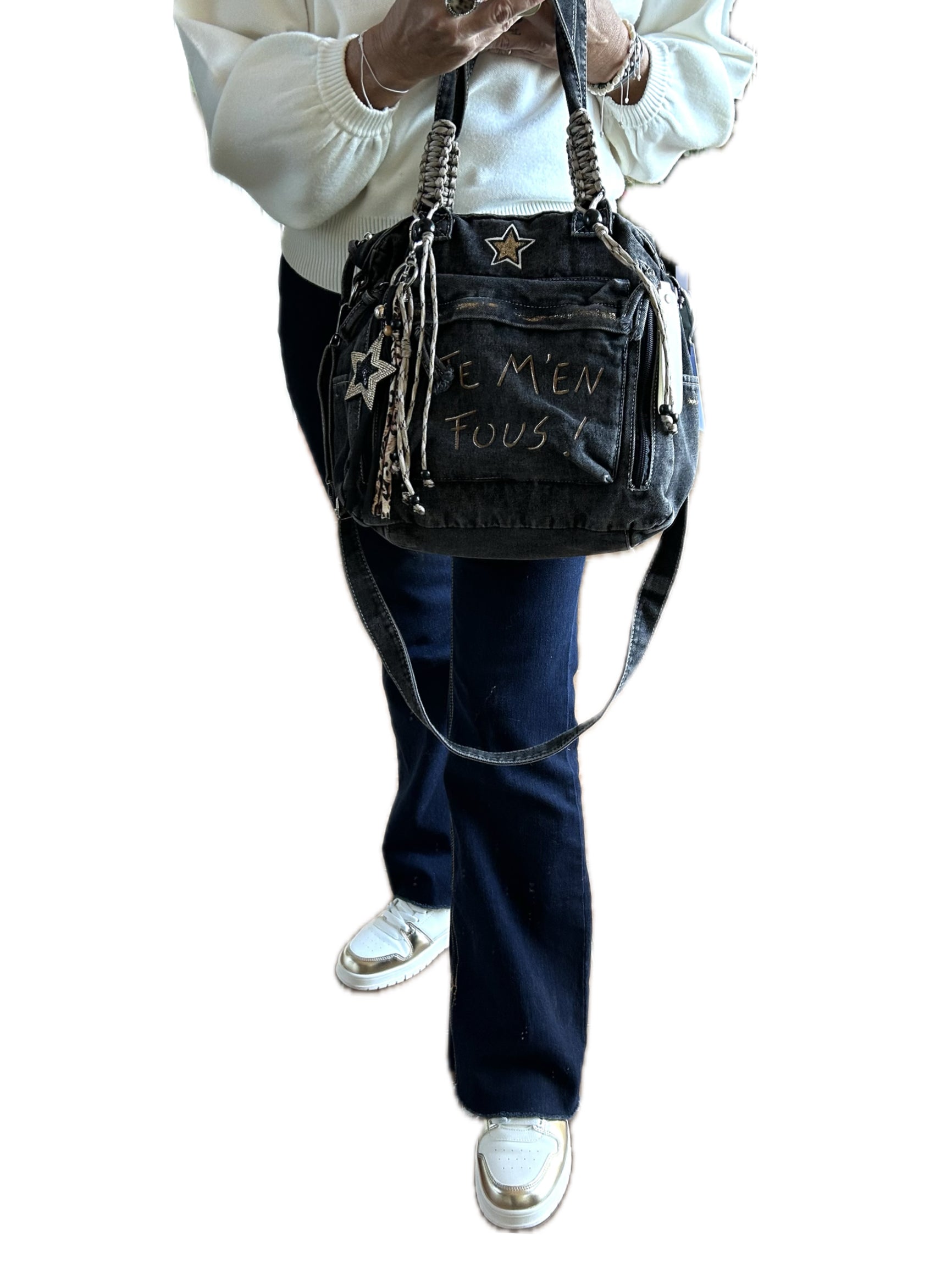 Sac toile gris JE M’EN FOUS