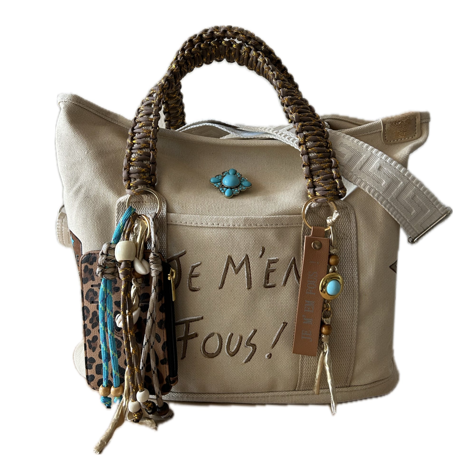 Grand sac toile beige JE M’EN FOUS !